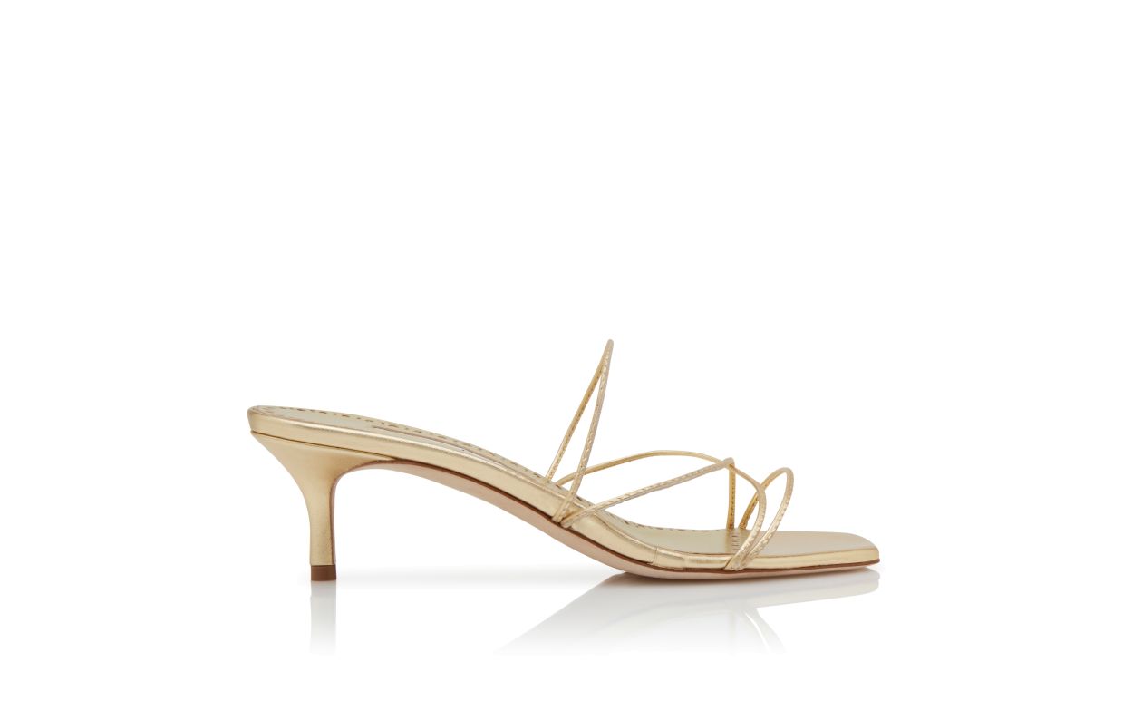 Estelle Dawn Gold Open Toe Mules – side profile showing gold open toe, nappa leather, SimmiUnique
