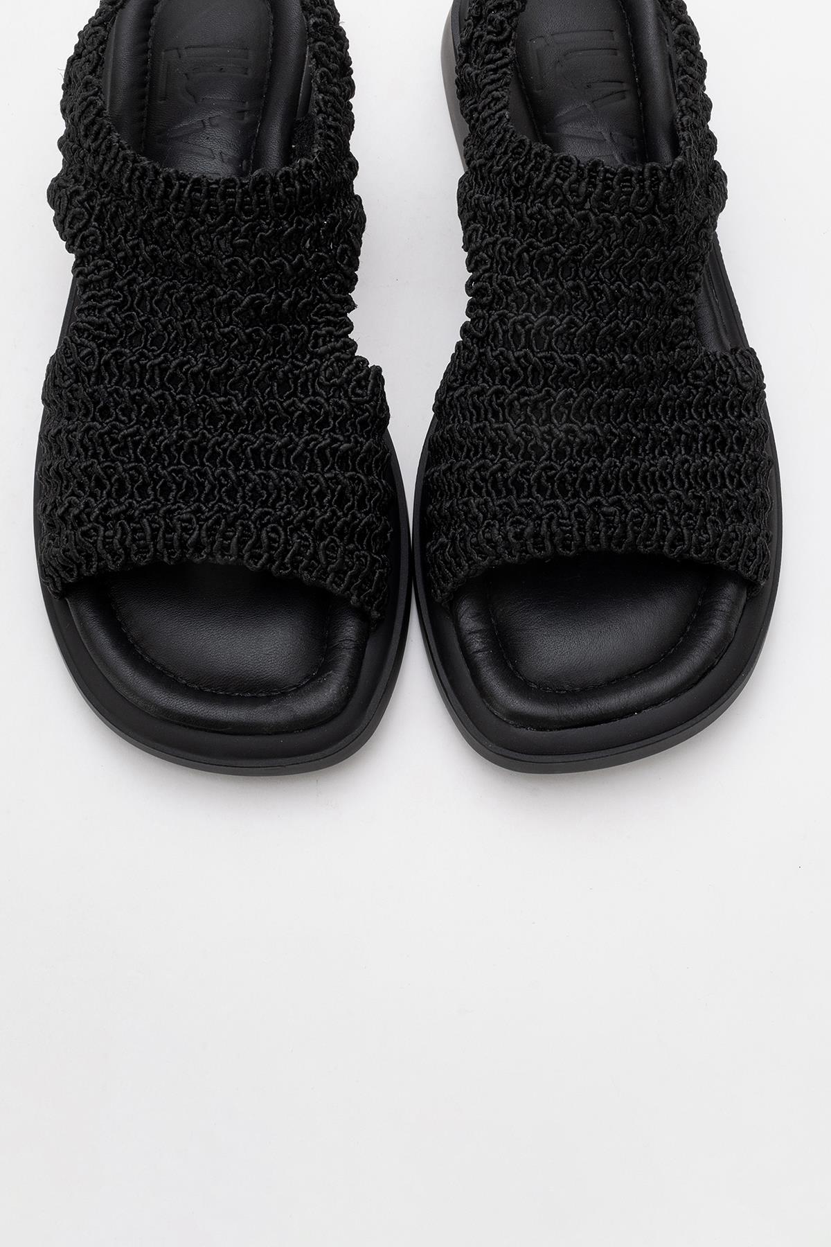 Weave - Black Leather Woven Sandal – side view showing leather, black, SimmiUnique