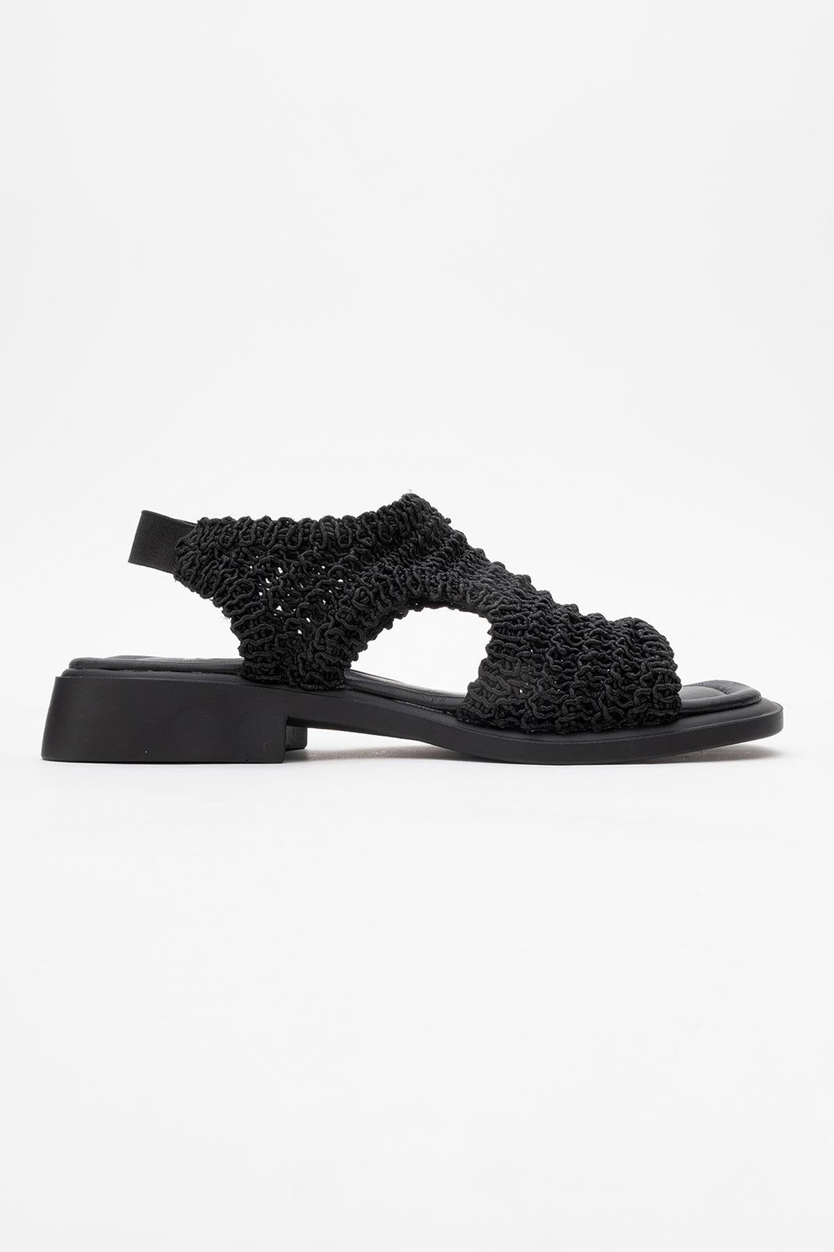 Weave - Black Leather Woven Sandal – top view showing leather, black, SimmiUnique