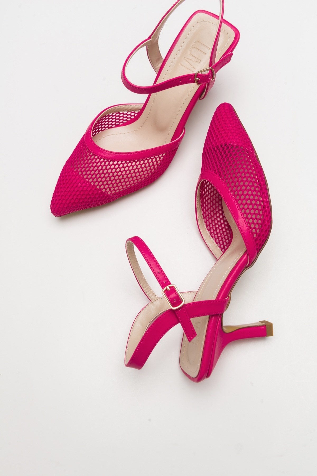 Chic - Fuchsia Heeled Shoe – heel view showing leather, SimmiUnique