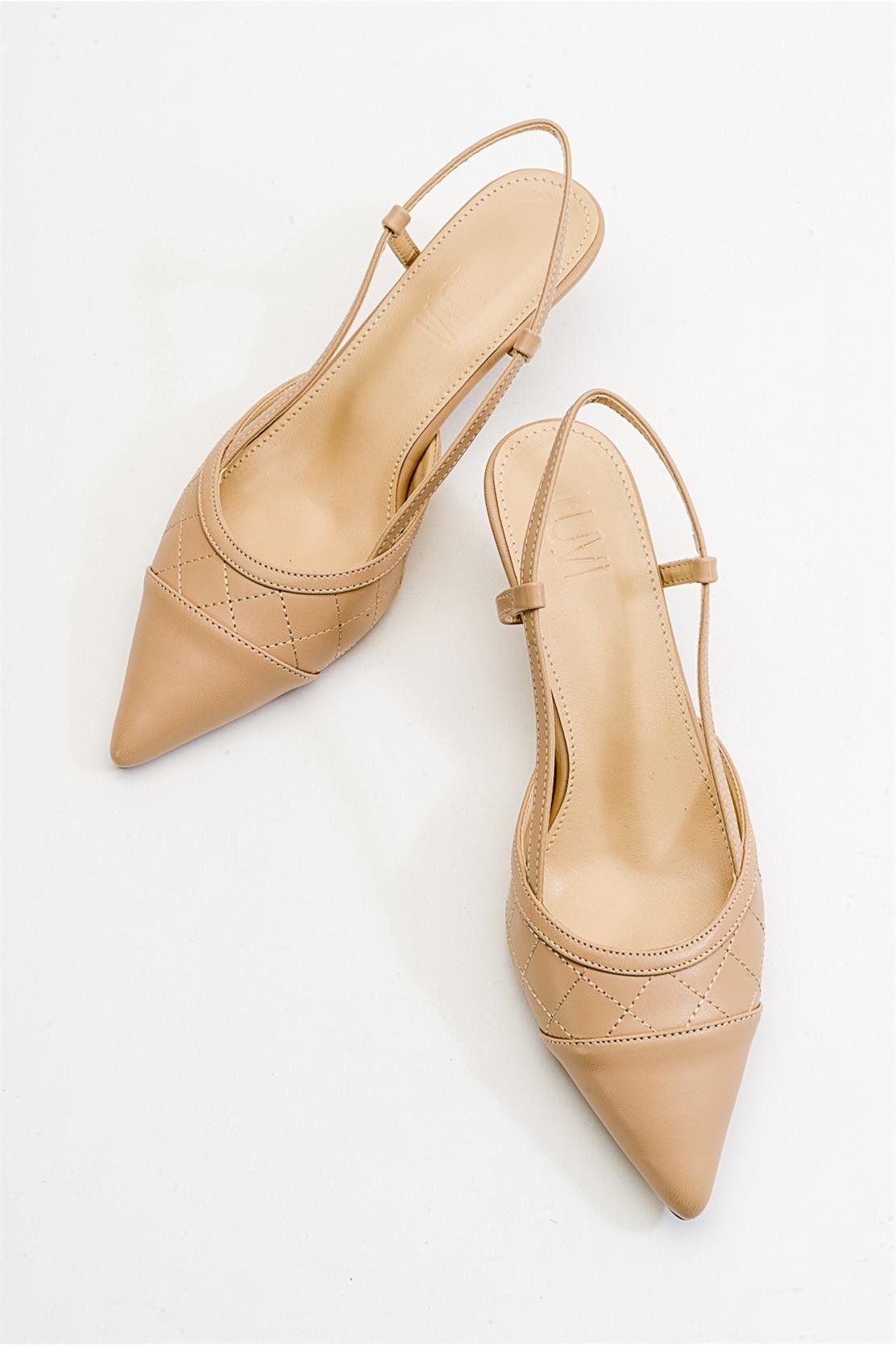 Point - Nude Heeled Shoe – back view showing leather, nude, SimmiUnique