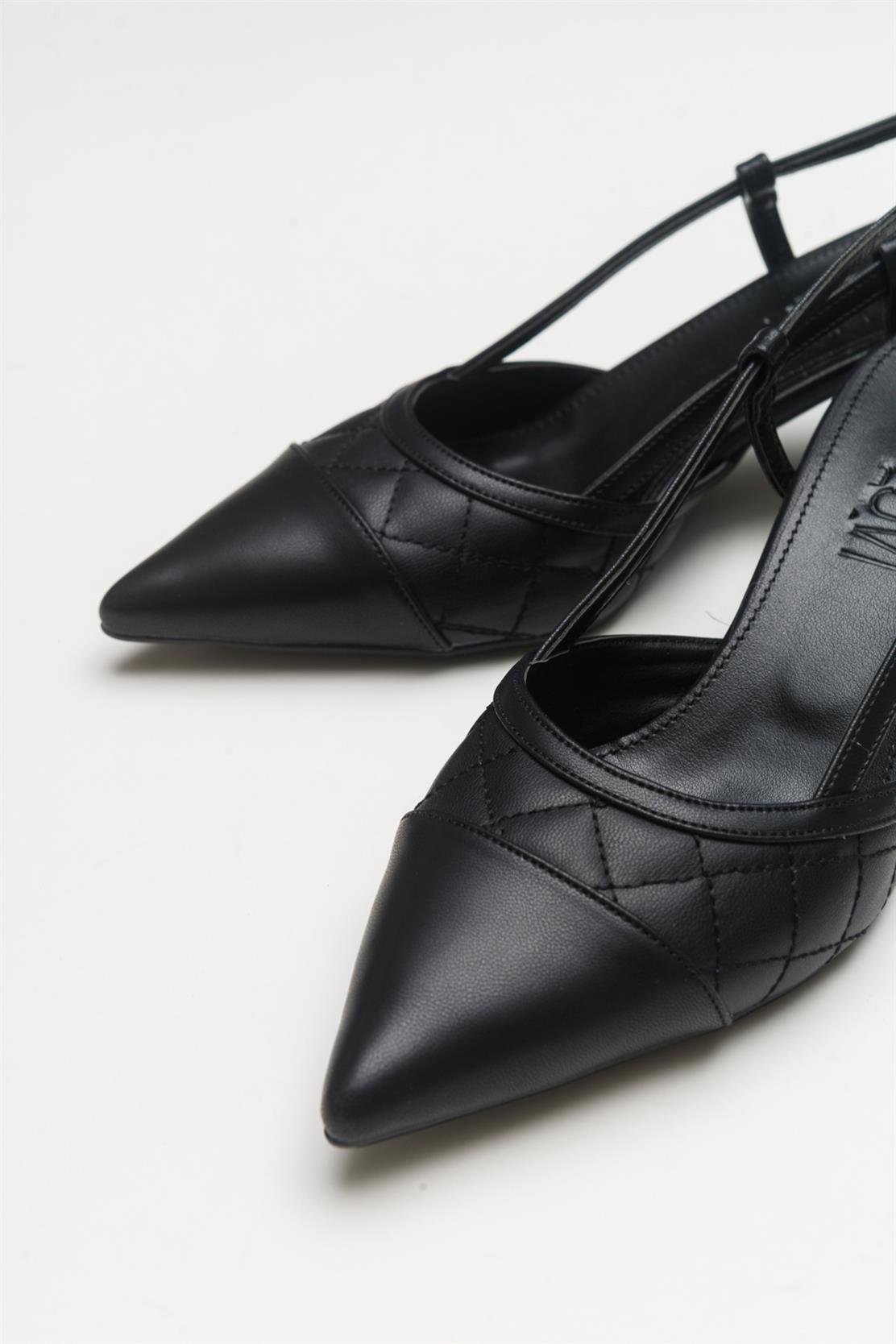 Point - Black Heeled Shoe – detail view showing leather, black, SimmiUnique