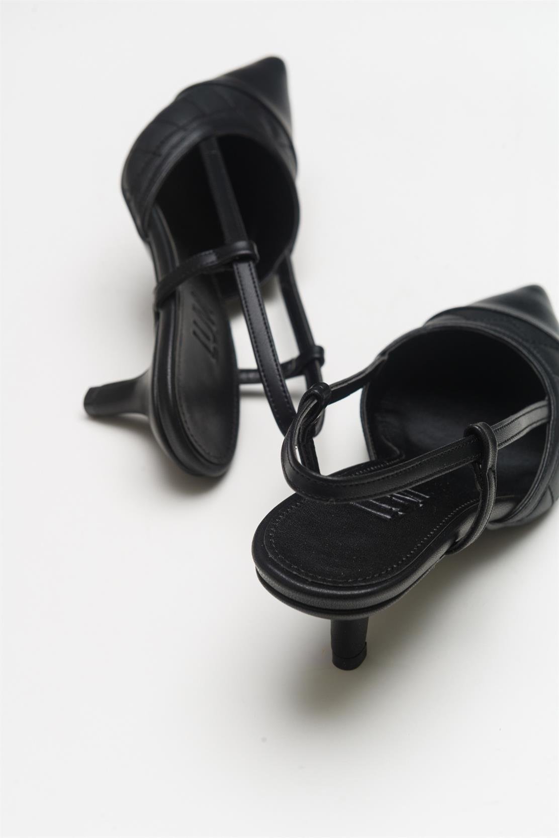 Point - Black Heeled Shoe – heel view showing leather, black, SimmiUnique