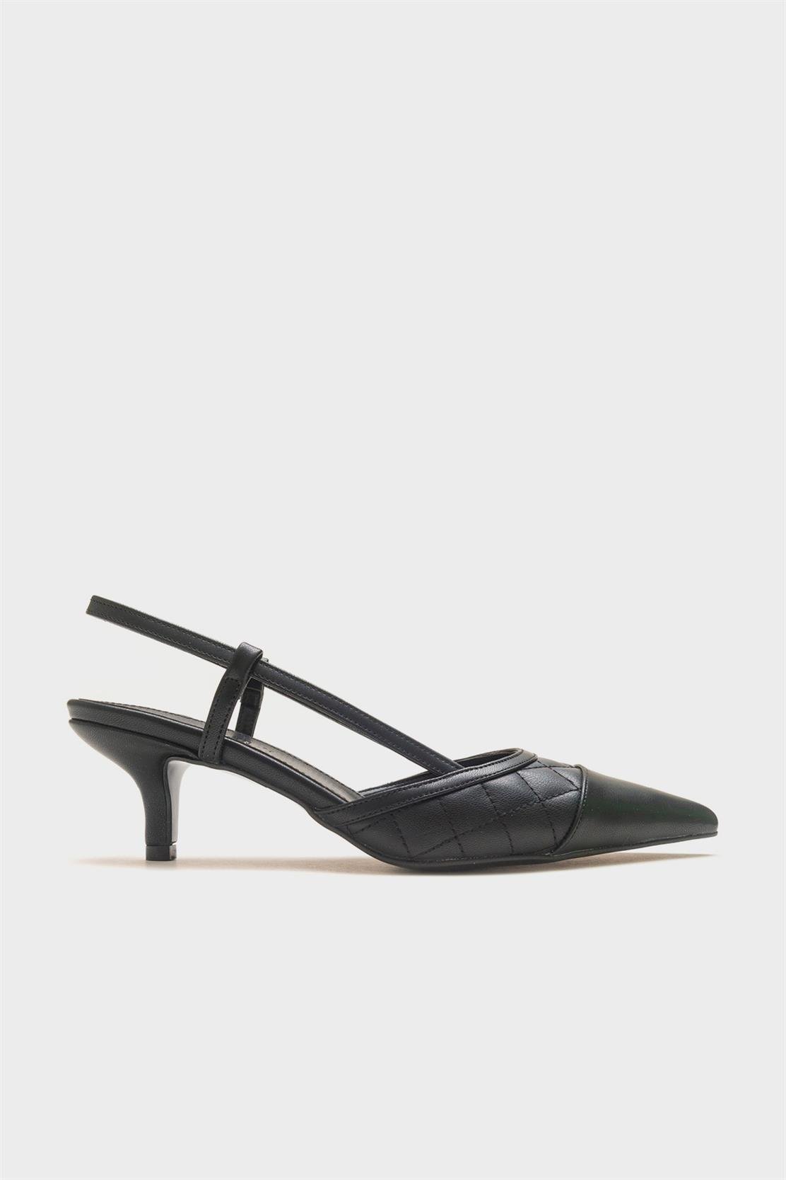Point - Black Heeled Shoe – sole view showing leather, black, SimmiUnique