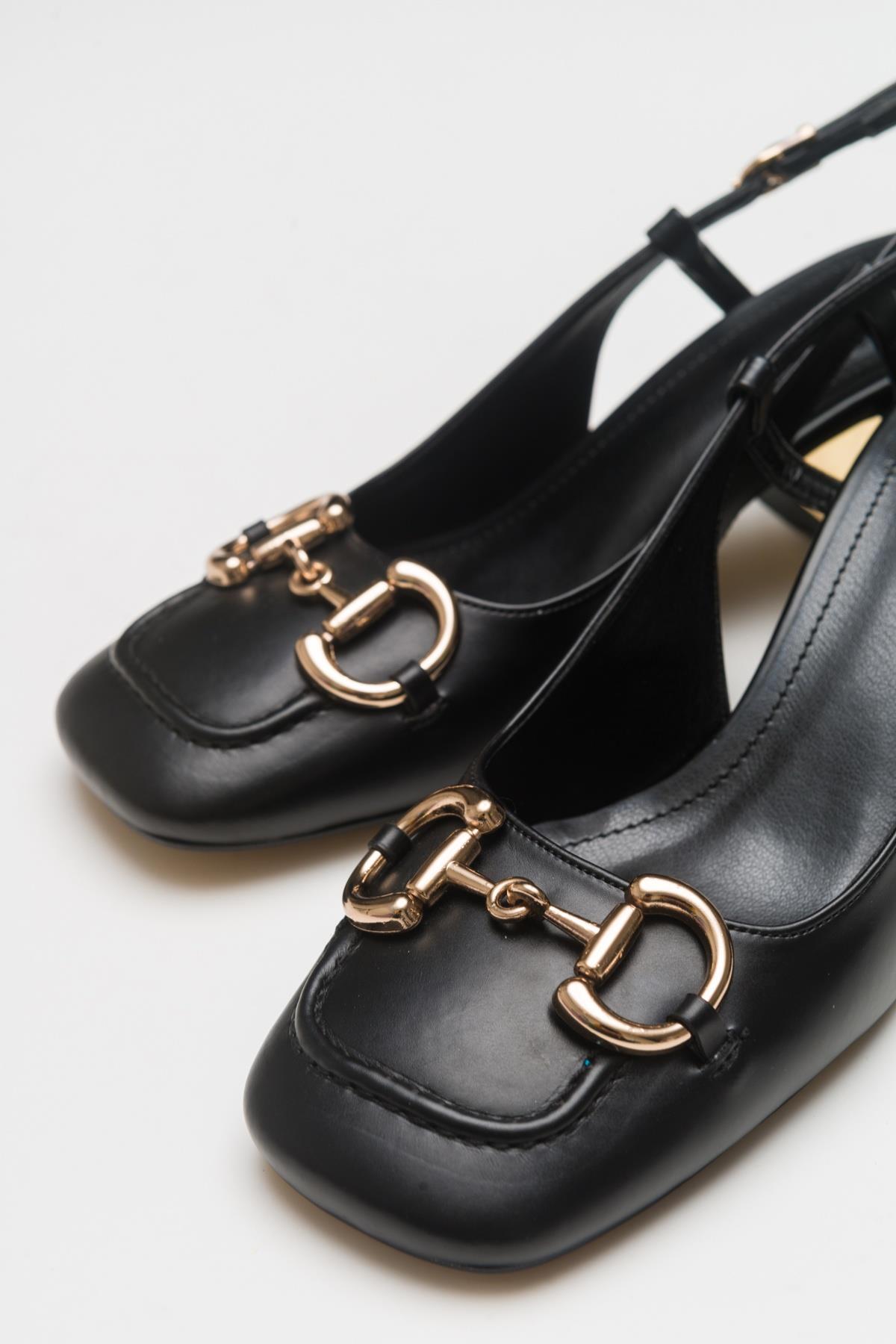 Karol - Black Heeled Shoe – side view showing leather, black, SimmiUnique