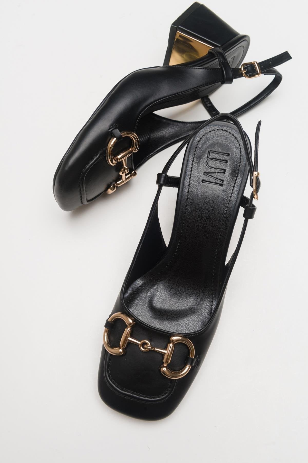 Karol - Black Heeled Shoe – heel view showing leather, black, SimmiUnique