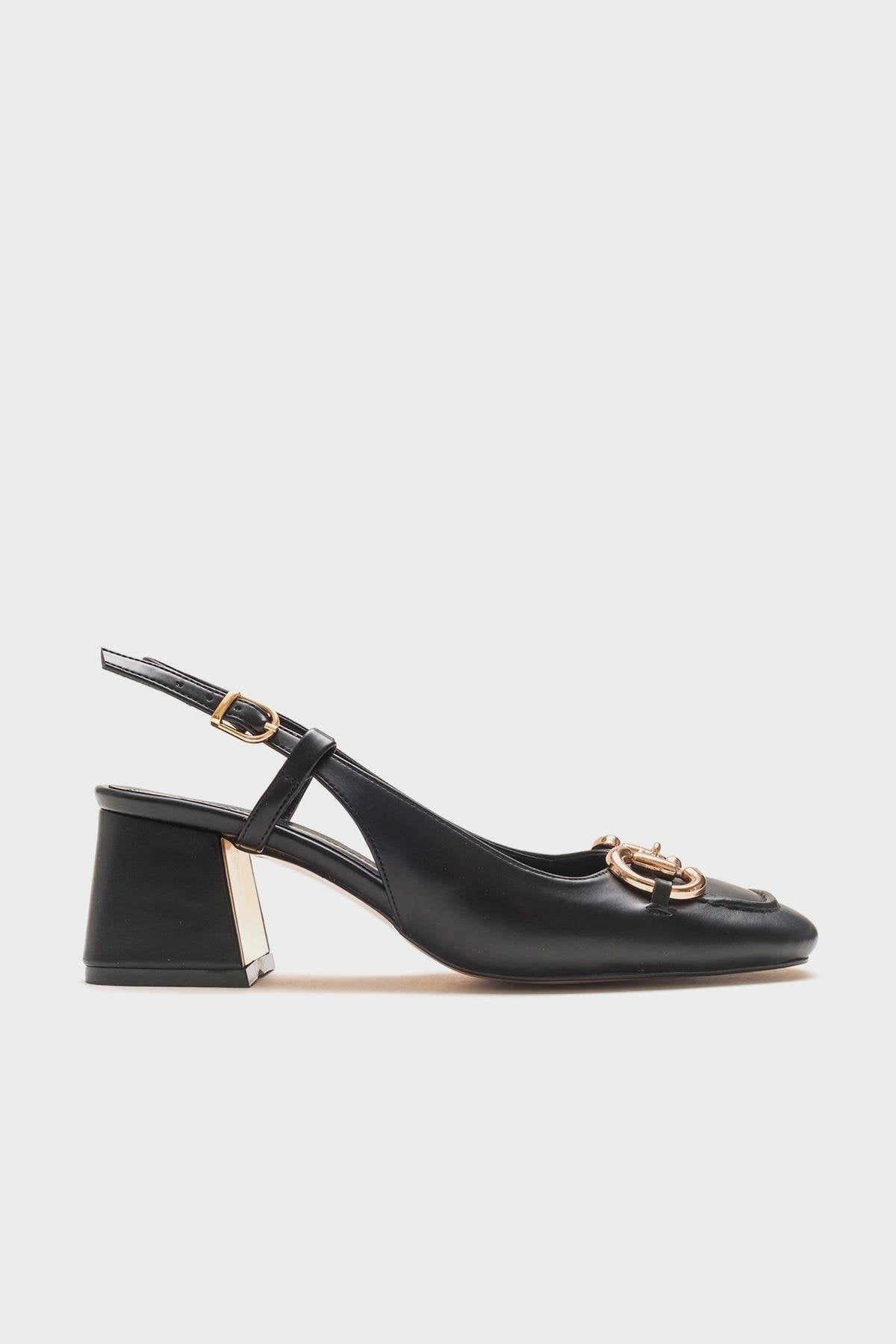 Karol - Black Heeled Shoe – top view showing leather, black, SimmiUnique