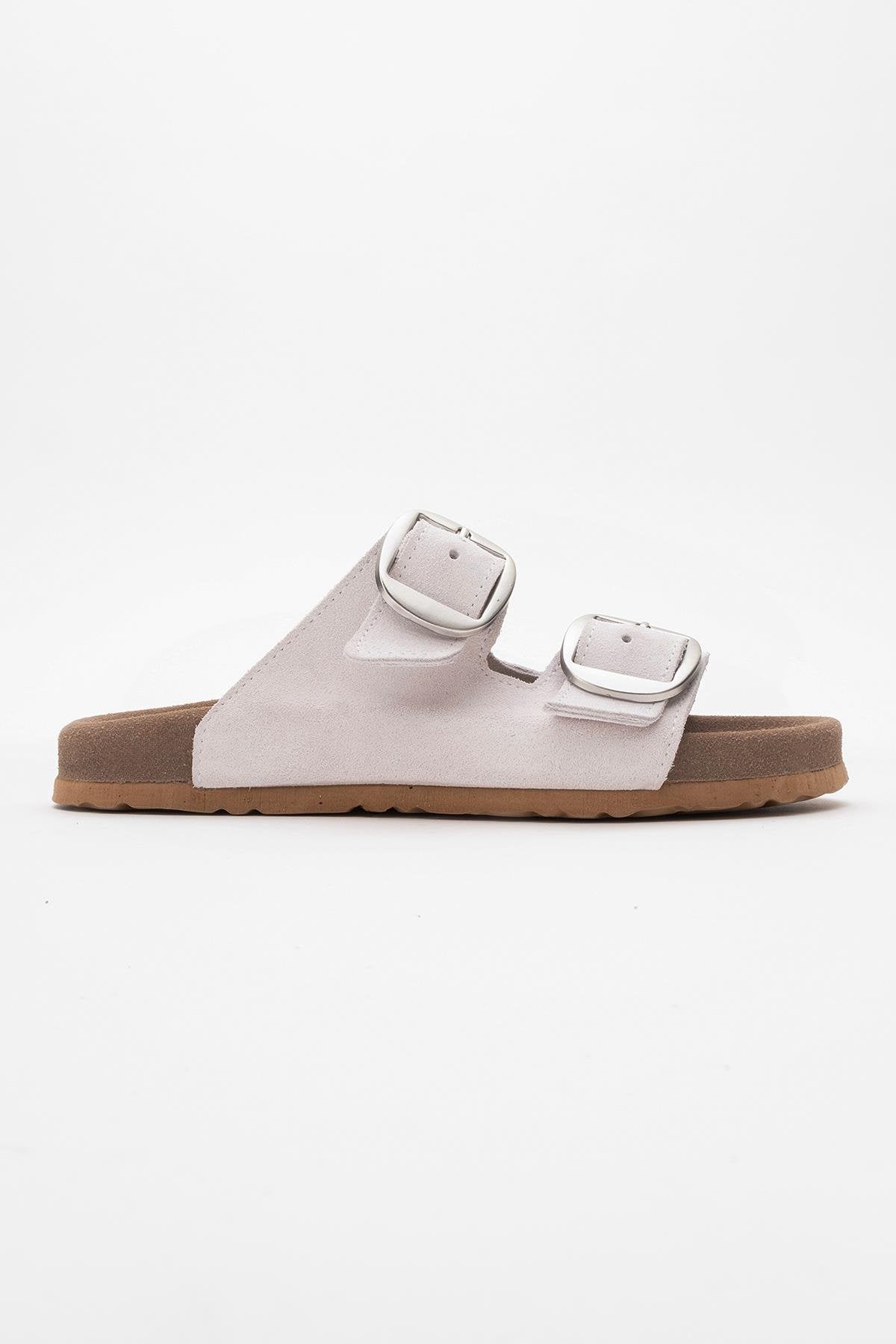 Ovesta - White Leather Slide Sandal – top view showing leather, white, red, SimmiUnique
