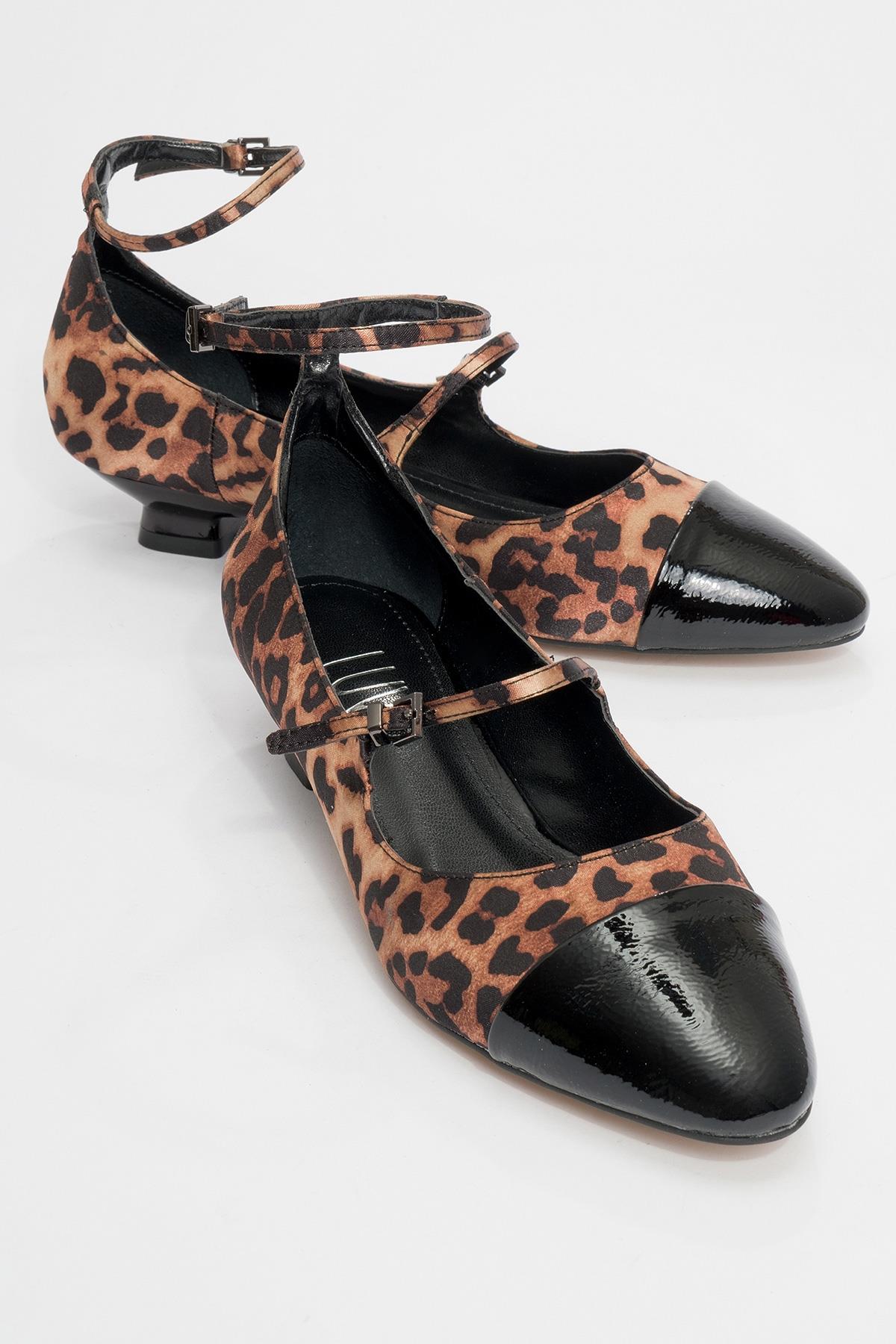 Uster - Black-Yellow Patterned Low Block Heel Shoe – front three-quarter view showing leather, black, SimmiUnique