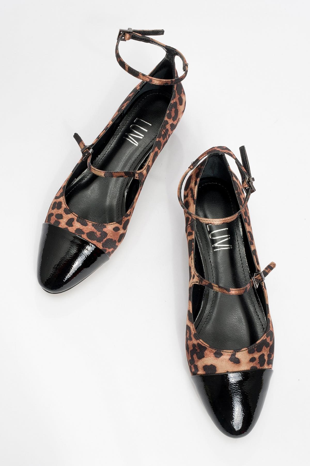 Uster - Black-Yellow Patterned Low Block Heel Shoe – side view showing leather, black, SimmiUnique