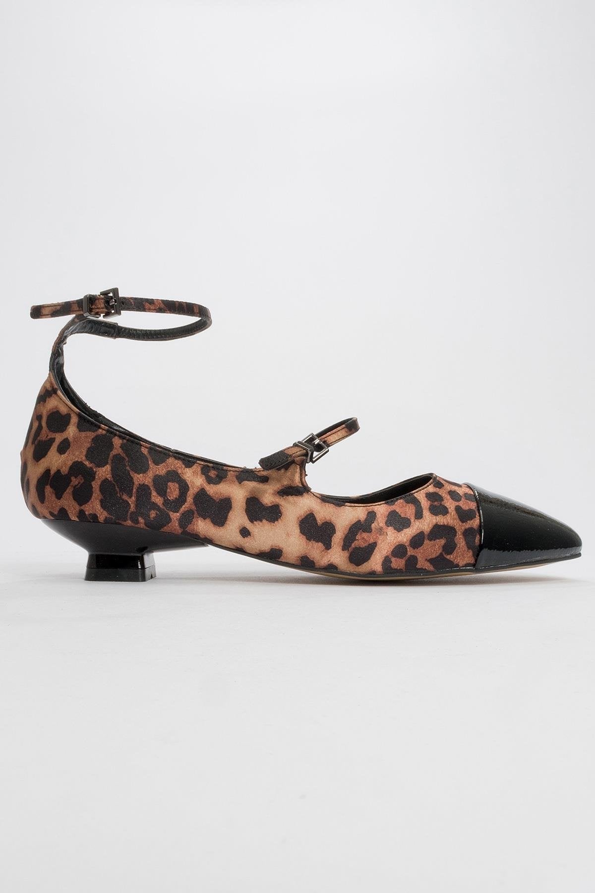 Uster - Black-Yellow Patterned Low Block Heel Shoe – heel view showing leather, black, SimmiUnique
