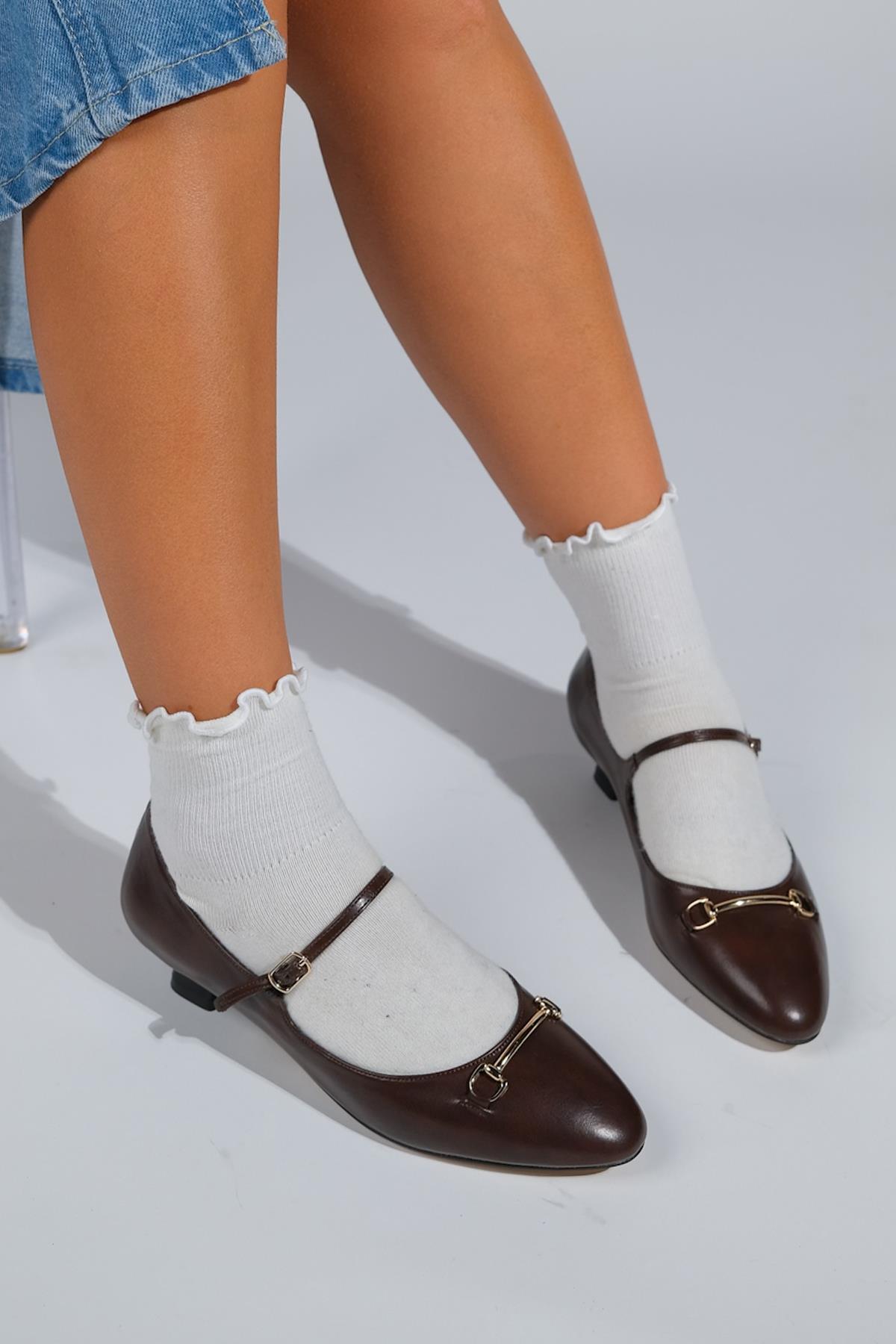 Ojen - Brown Low Heel Shoe – back view showing leather, SimmiUnique
