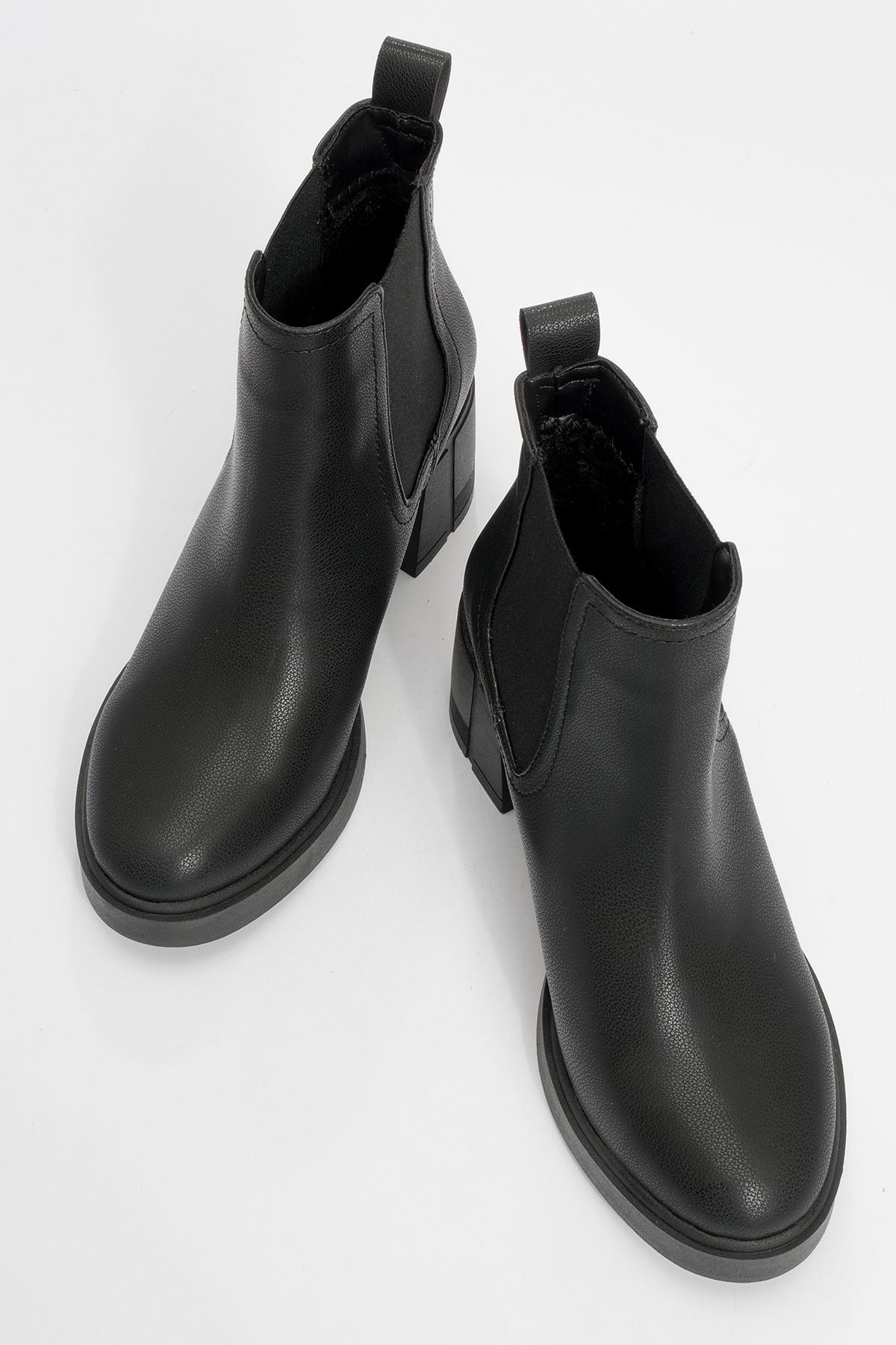 Loves - Black Block Heel Ankle Boot – side view showing leather, black, SimmiUnique