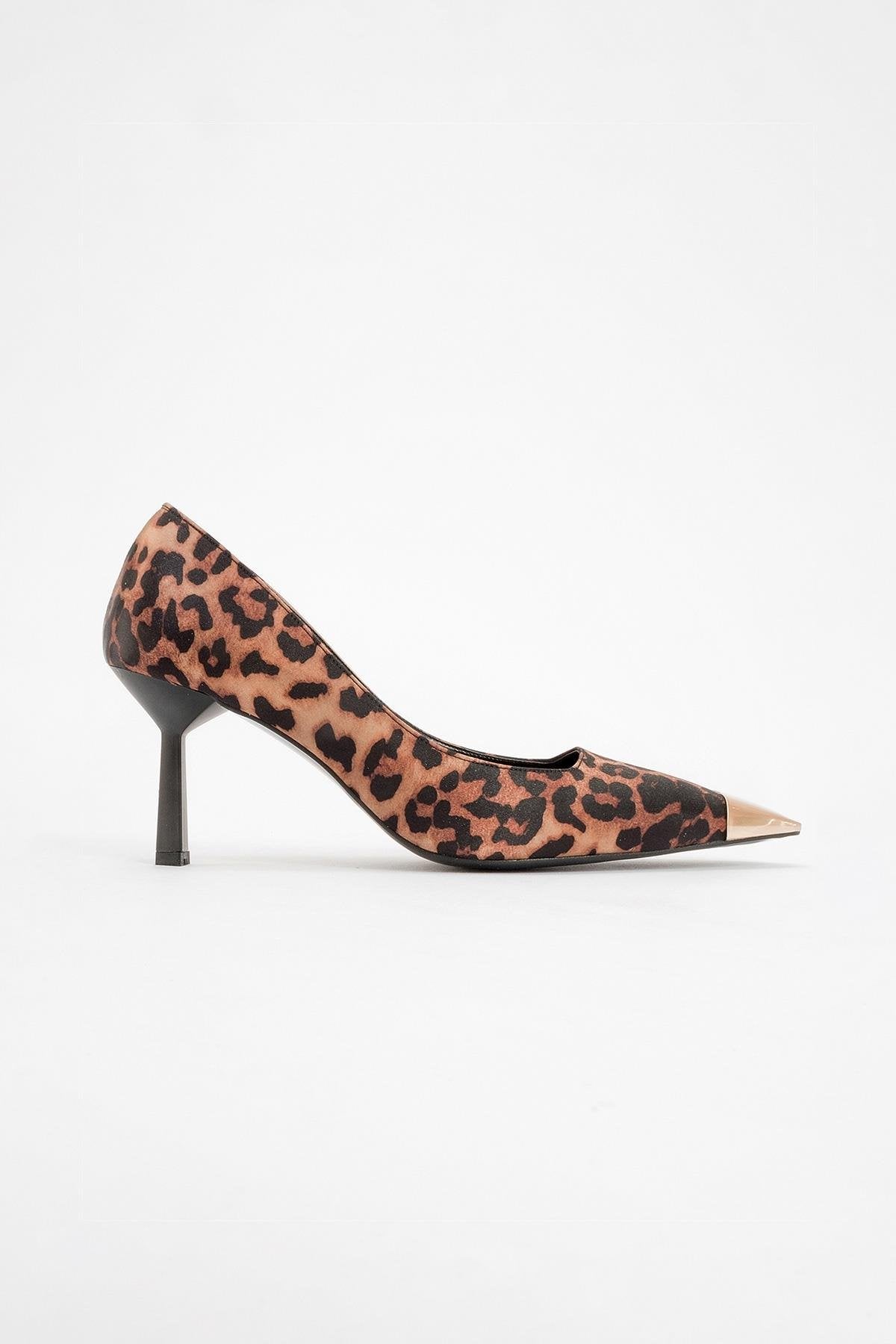 Moanda - Black/Yellow Patterned Stiletto Pump – heel view showing leather, black, SimmiUnique