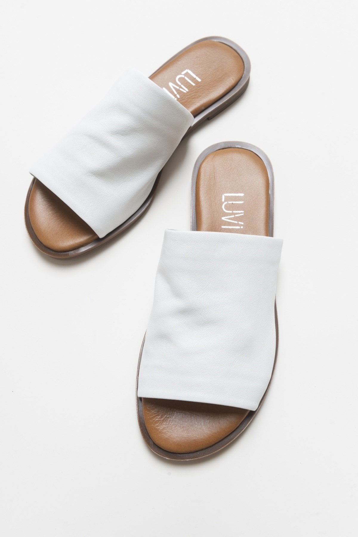 Clau - White Leather Sandal – detail view showing leather, white, SimmiUnique