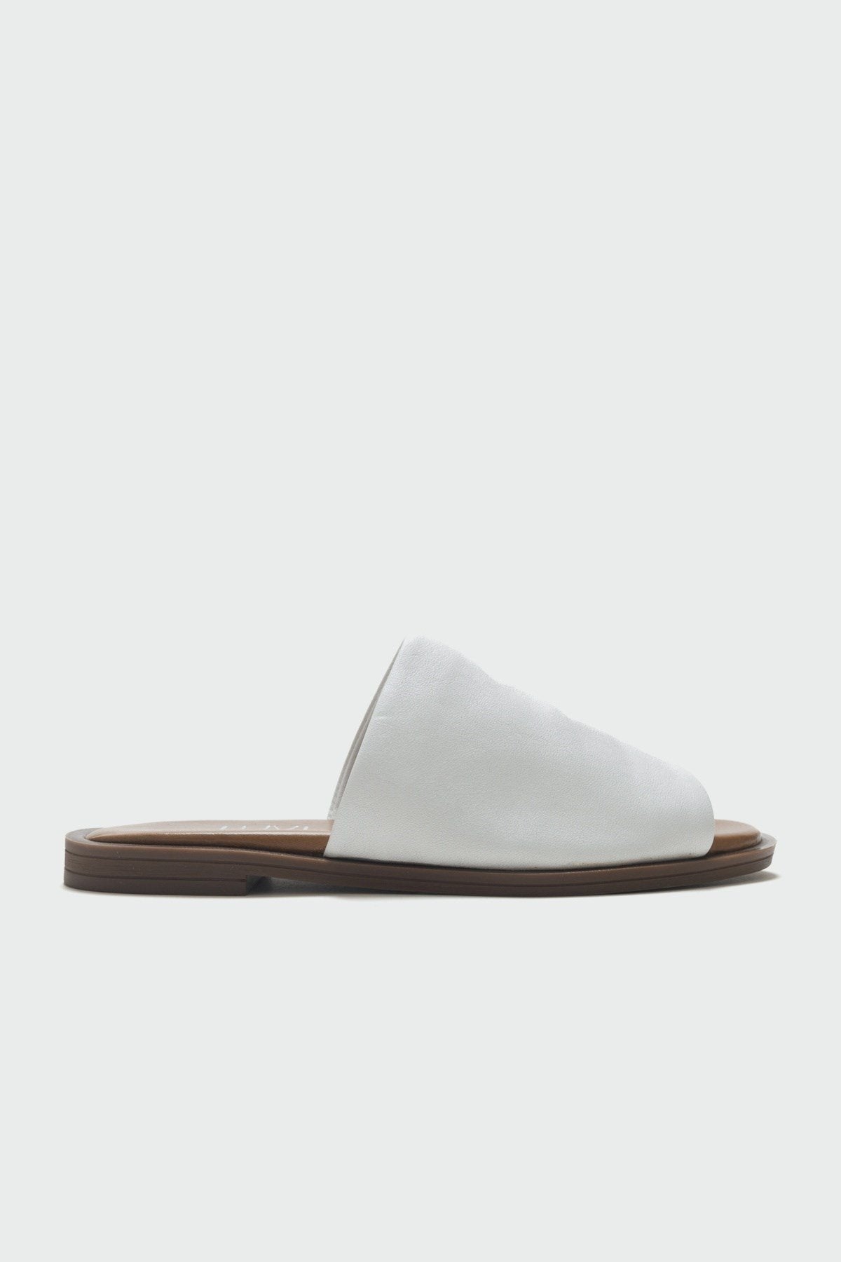 Clau - White Leather Sandal – top view showing leather, white, SimmiUnique