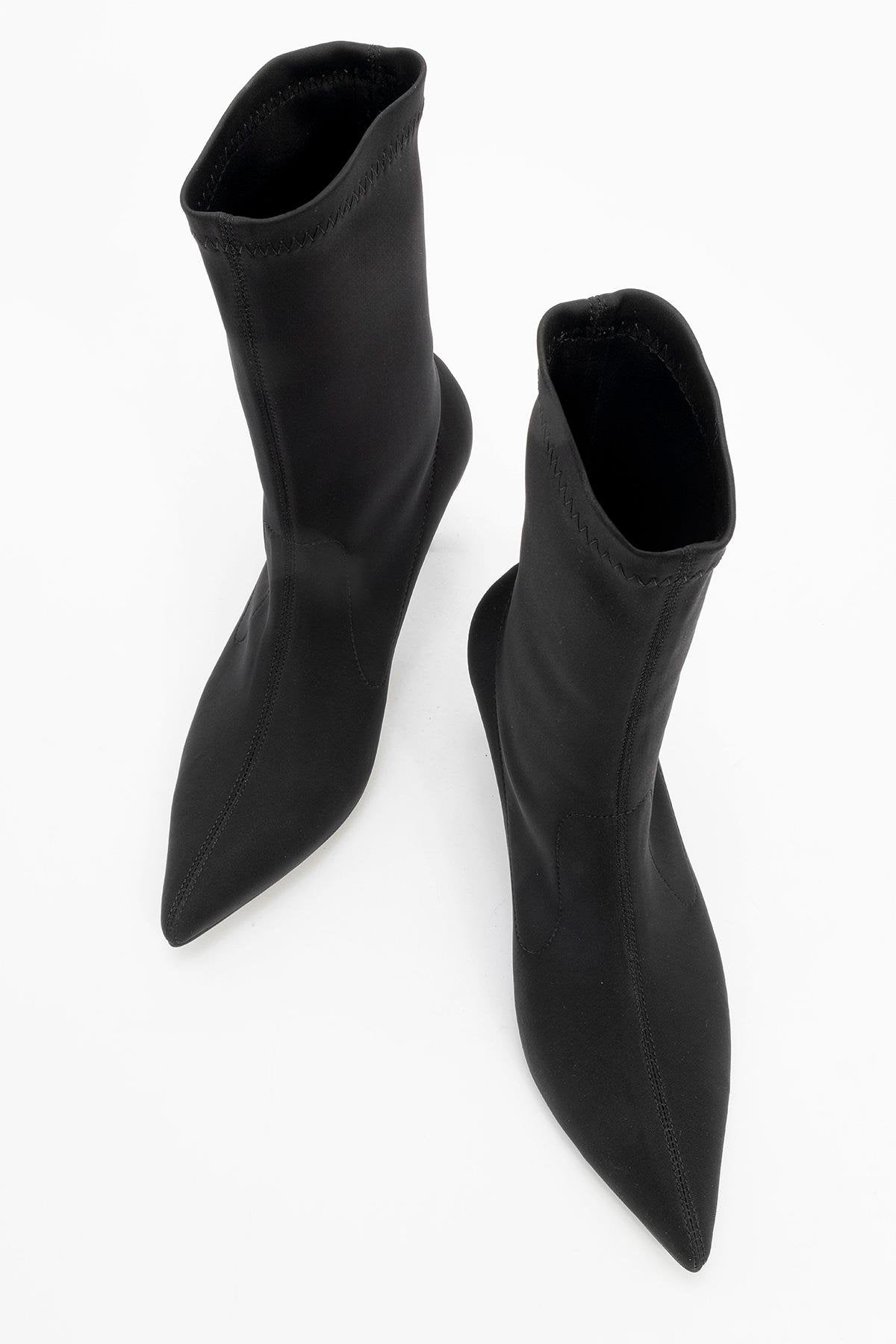 Thalin - Black Stretch Pointed Toe Slim Heel Boot – side view showing black, SimmiUnique