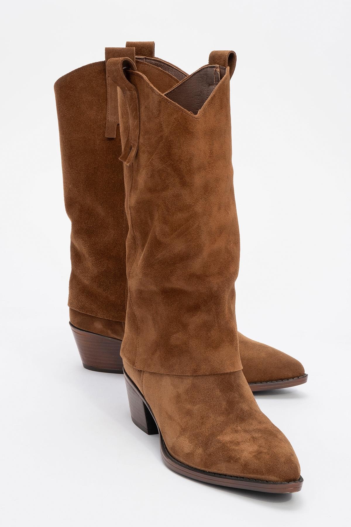 Sojo - Cognac Genuine Leather Block Heel Ankle Boot – front three-quarter view showing leather, SimmiUnique