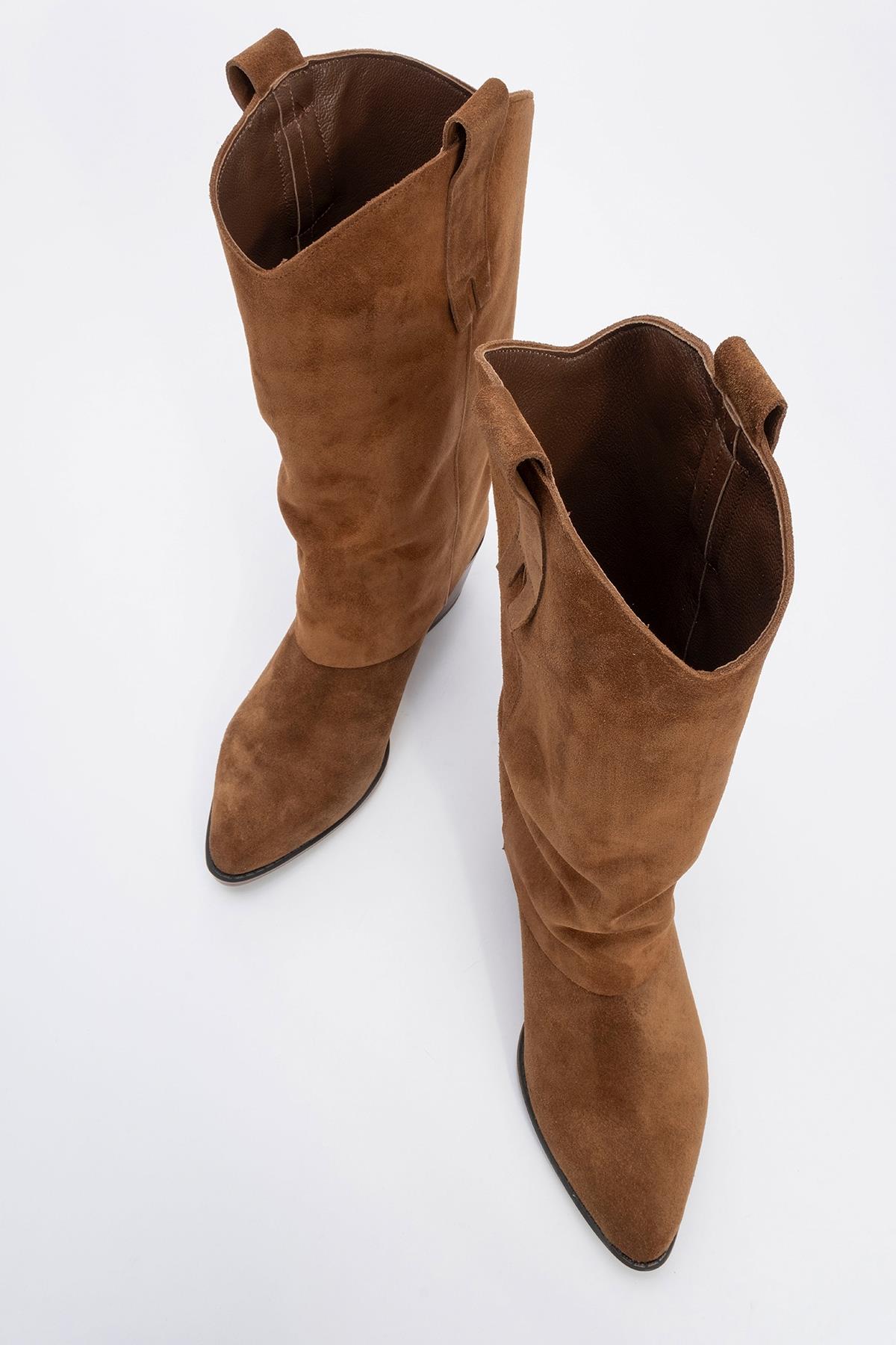 Sojo - Cognac Genuine Leather Block Heel Ankle Boot – side view showing leather, SimmiUnique