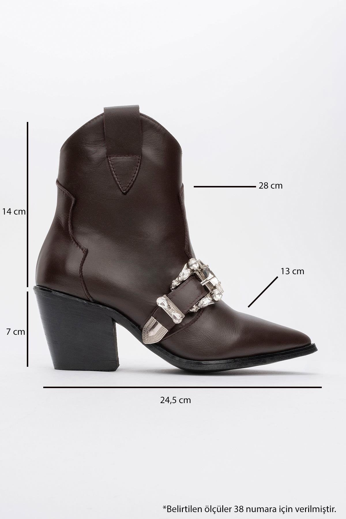 Any Brown Leather Jeweled Boot – heel view showing leather, SimmiUnique