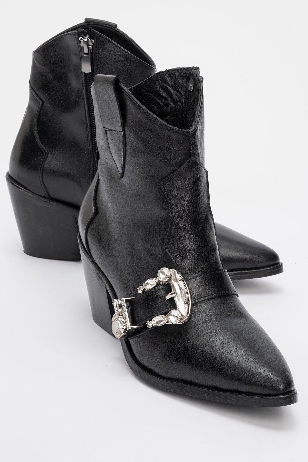 Any Black Leather Jeweled Boot – front three-quarter view showing leather, black, SimmiUnique