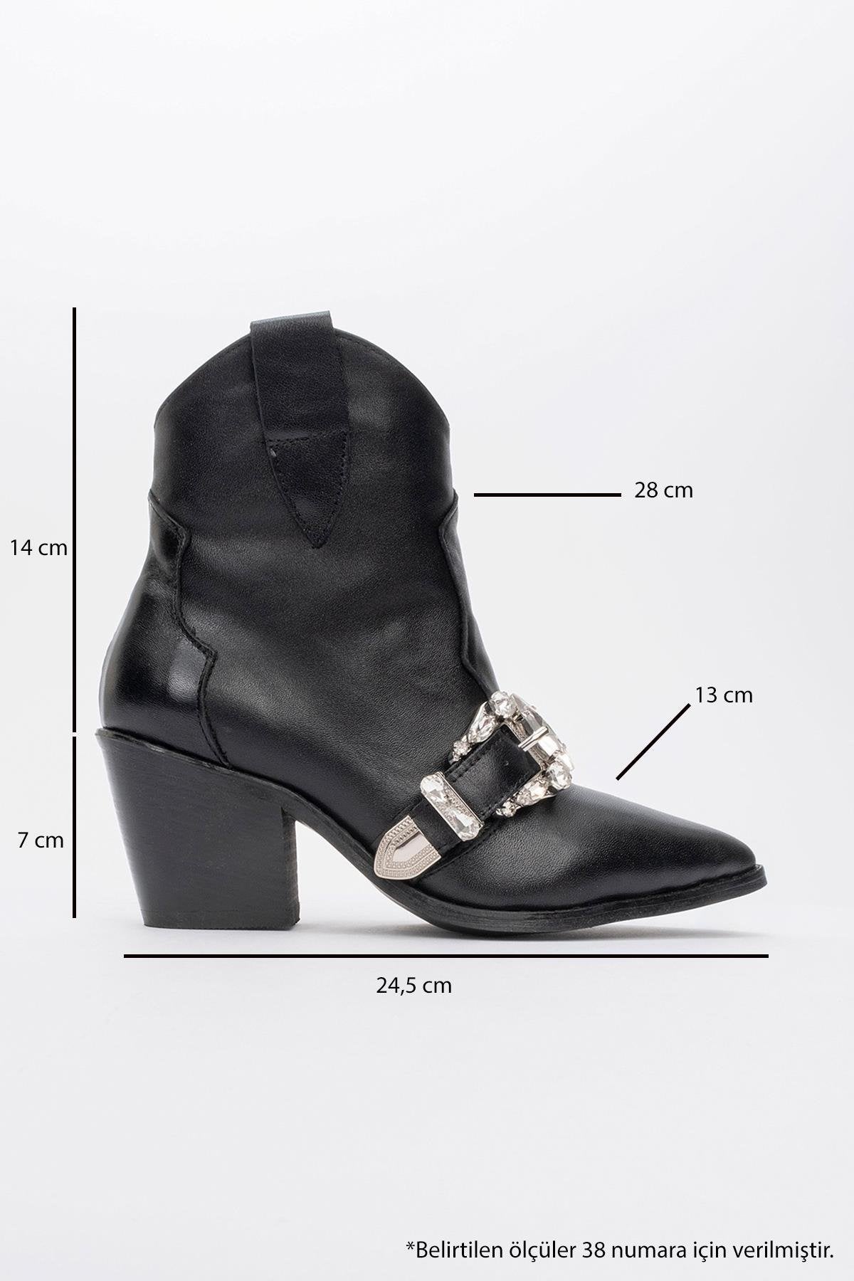 Any Black Leather Jeweled Boot – heel view showing leather, black, SimmiUnique