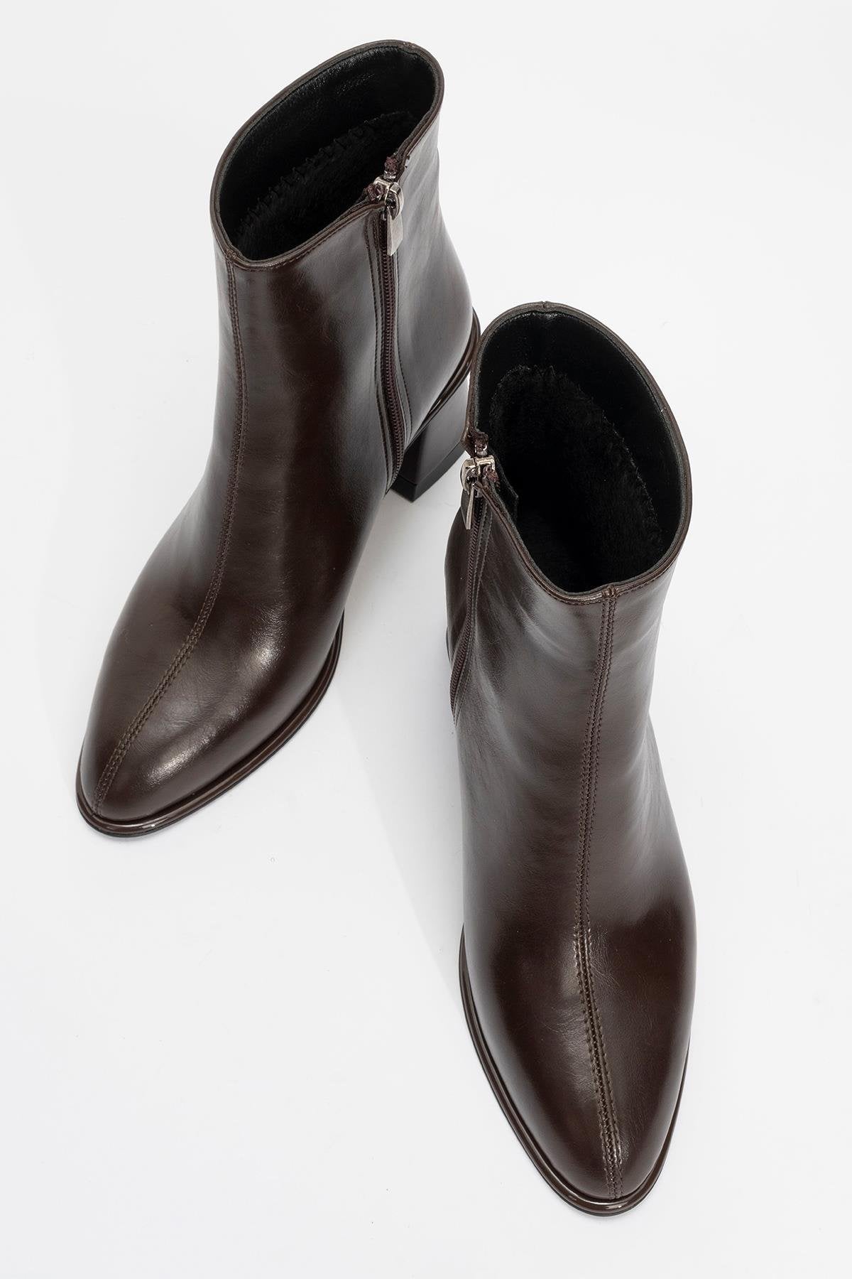 Alba - Brown Block Heel Ankle Boot – side view showing leather, SimmiUnique