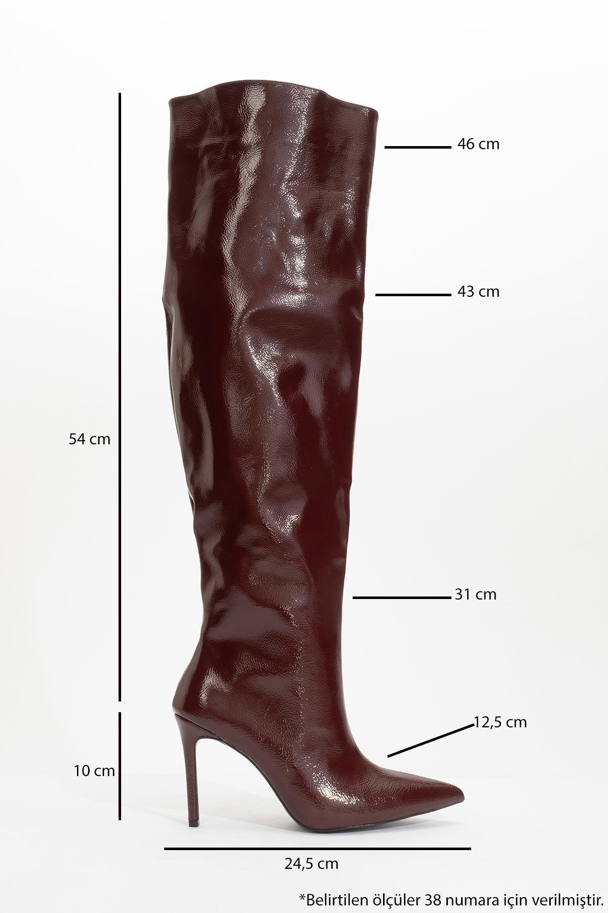 Cleja - Burgundy Patent Stiletto Heel Over-The-Knee Boot – back view showing leather, SimmiUnique