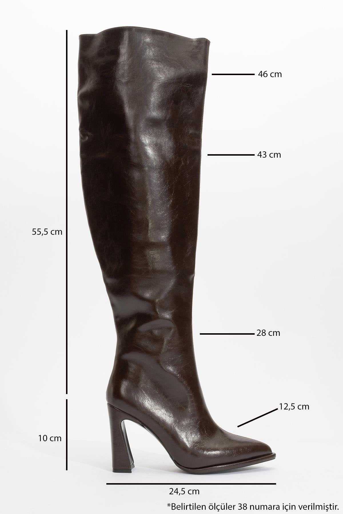 Lepa - Brown Chunky Heel Over-The-Knee Boot – heel view showing leather, SimmiUnique