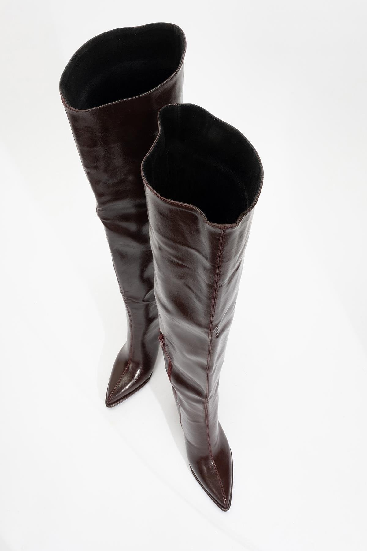 Lepa - Burgundy Chunky Heel Over-The-Knee Boot – side view showing leather, SimmiUnique