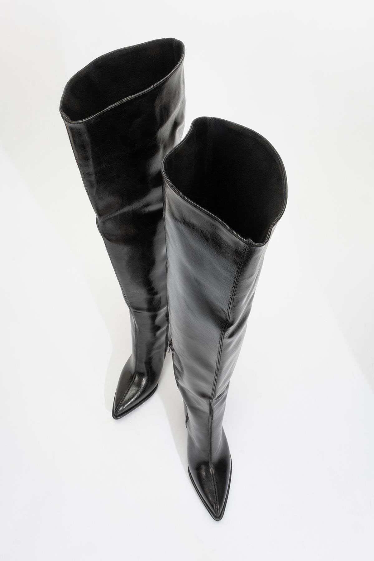 Lepa - Black Chunky Heel Over-The-Knee Boot – side view showing leather, black, SimmiUnique