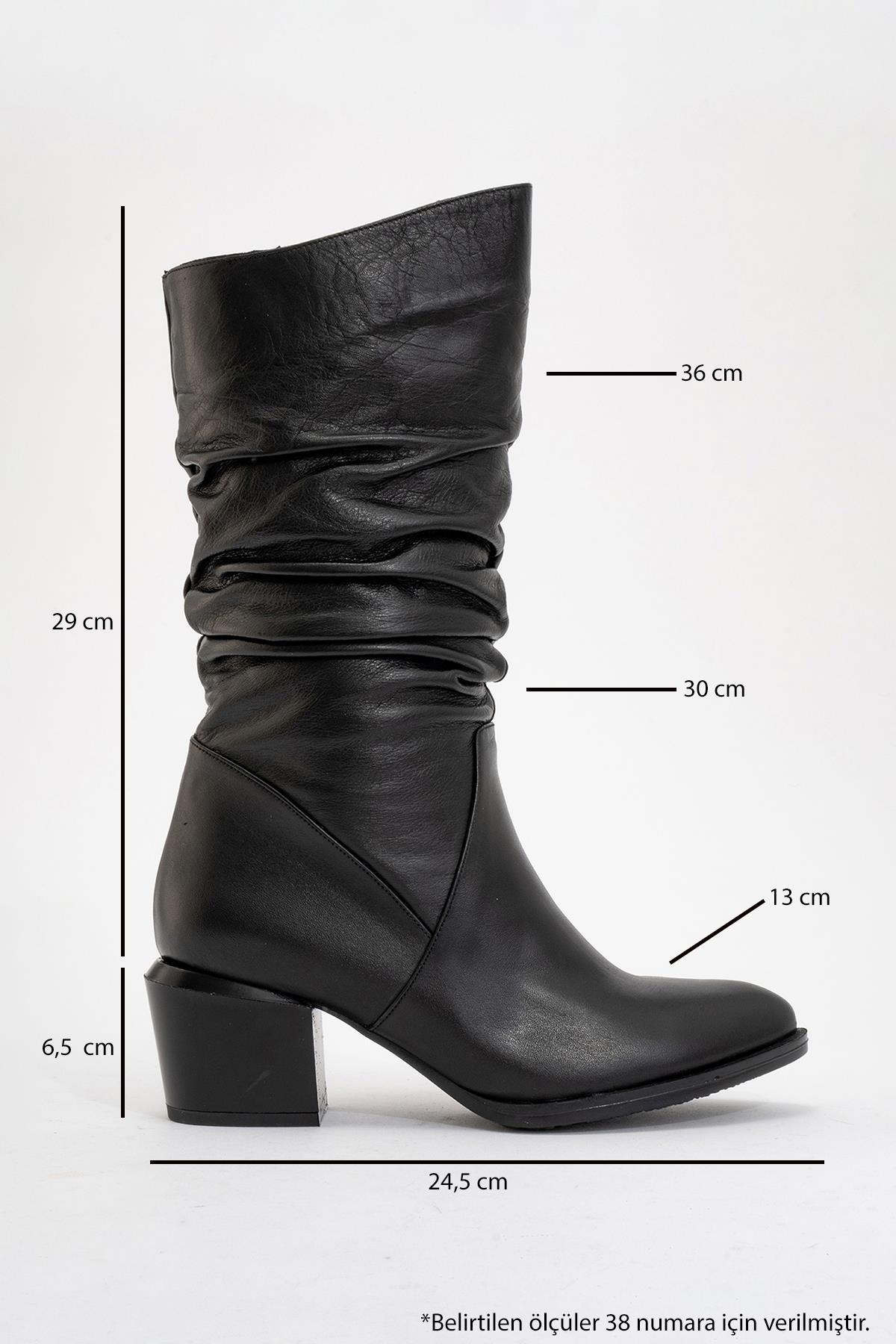 Soule - Black Genuine Leather Heeled Short Boot – heel view showing leather, black, SimmiUnique