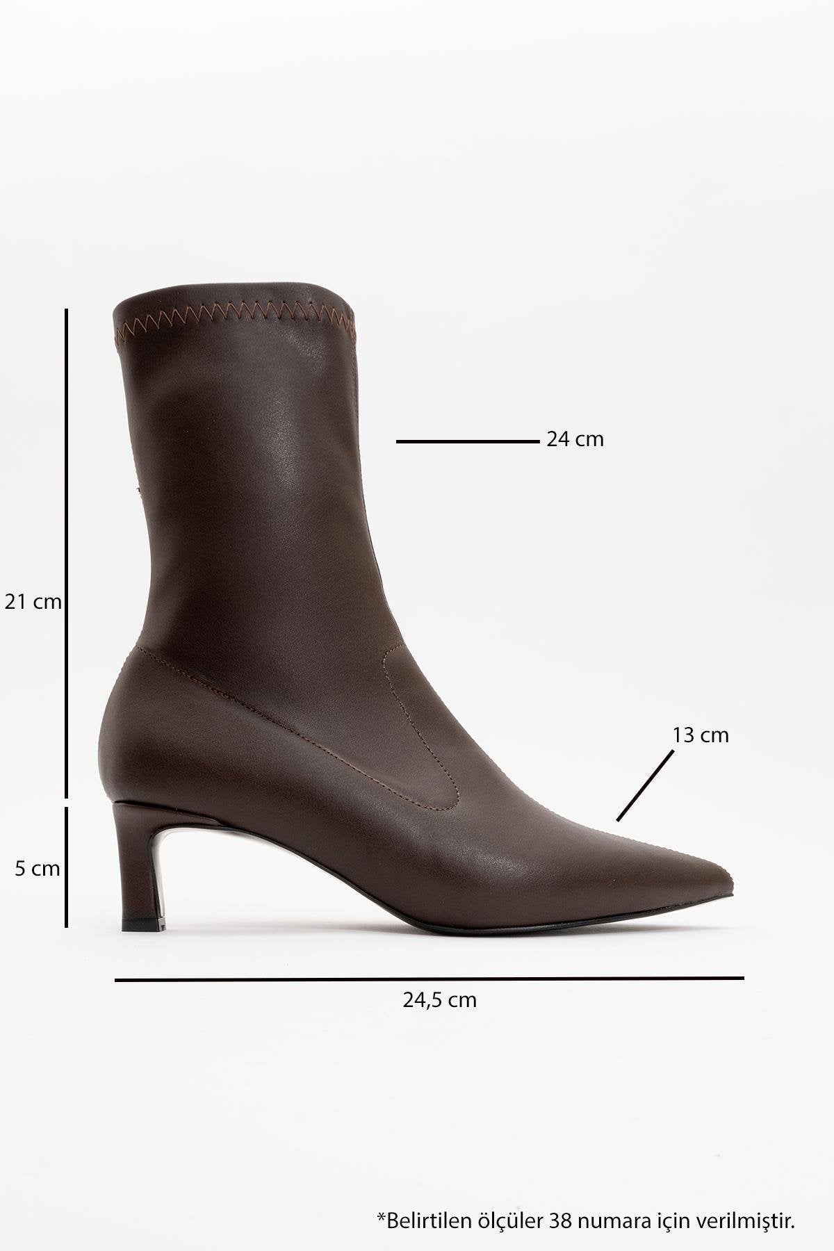 Lewin Brown Pointed Toe Stiletto Boot – back view showing leather, red, SimmiUnique