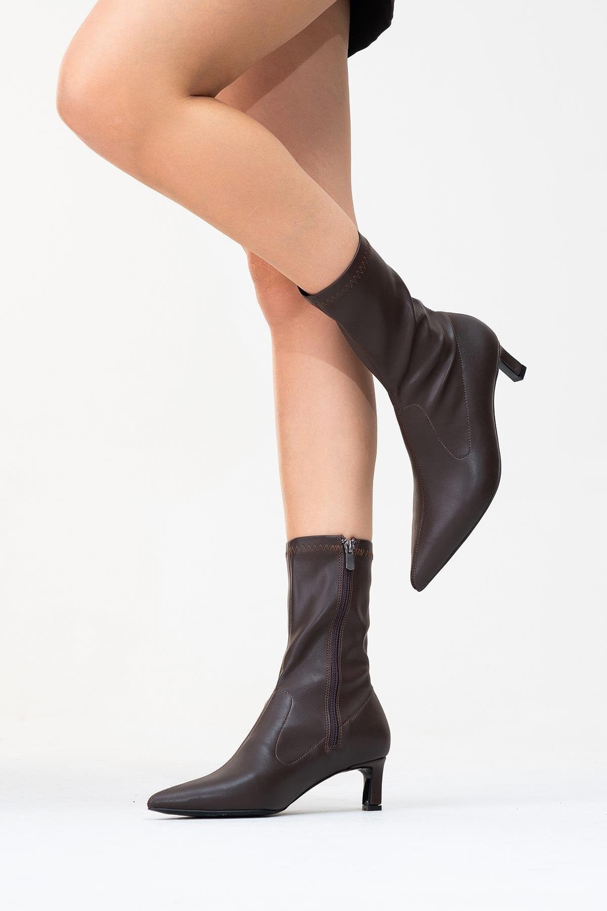 Lewin Brown Pointed Toe Stiletto Boot – pair view showing leather, red, SimmiUnique