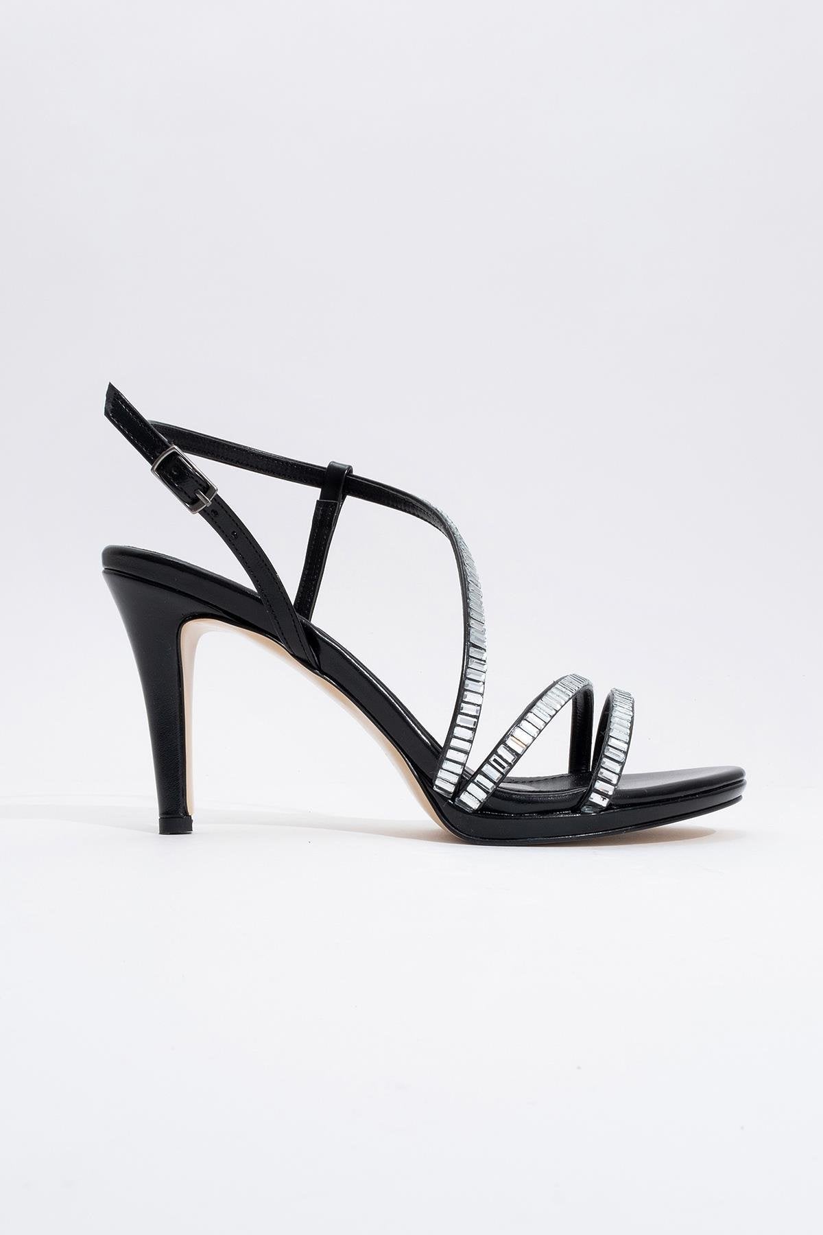 Nuevo - Black Jeweled High-Heel Dress Shoe – detail view showing leather, black, SimmiUnique