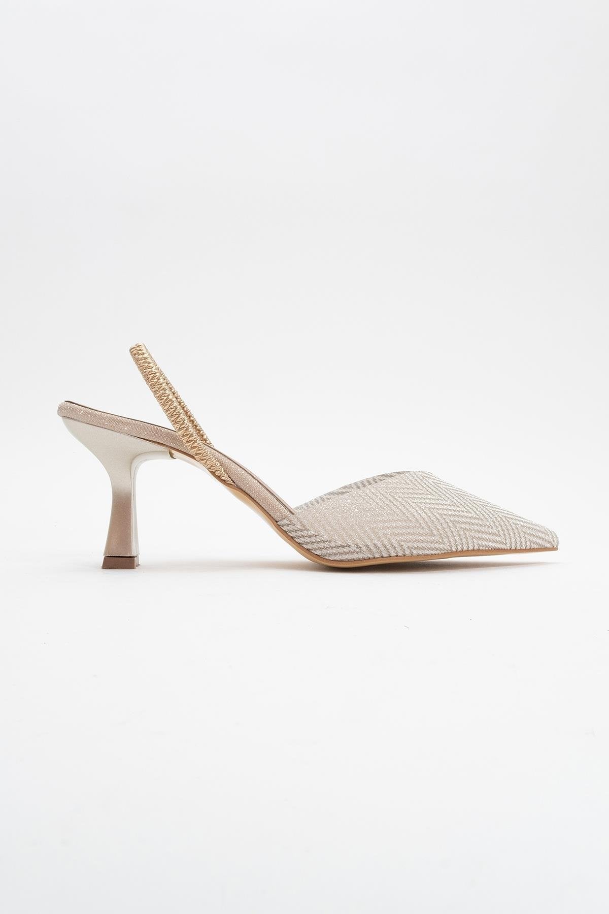 Renos - Gold Glitter Pointed Toe Dress Pump – back view showing leather, glitter, gold, SimmiUnique
