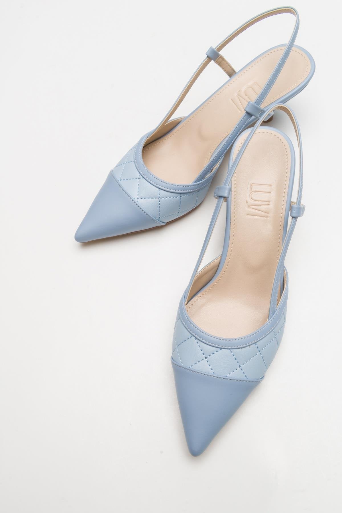 Point - Baby Blue Heeled Shoe – detail view showing leather, blue, SimmiUnique