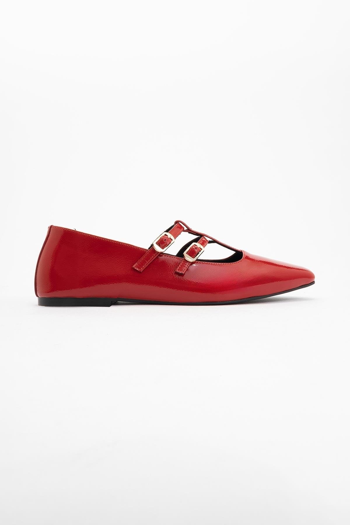 Starling - Red Leather Mary Jane Flats – back view showing leather, red, SimmiUnique