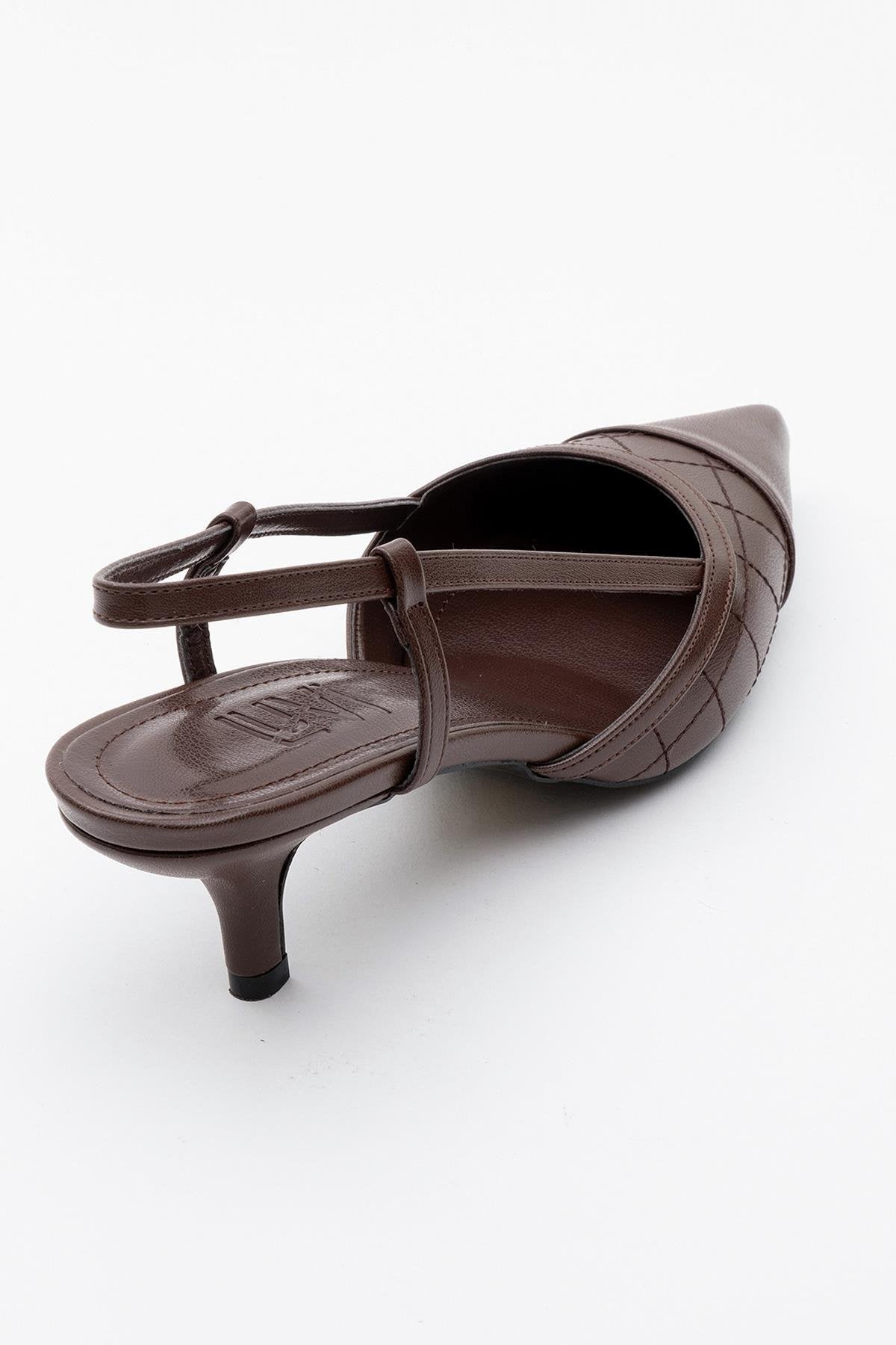 Point - Brown High Heel Shoe – heel view showing leather, SimmiUnique