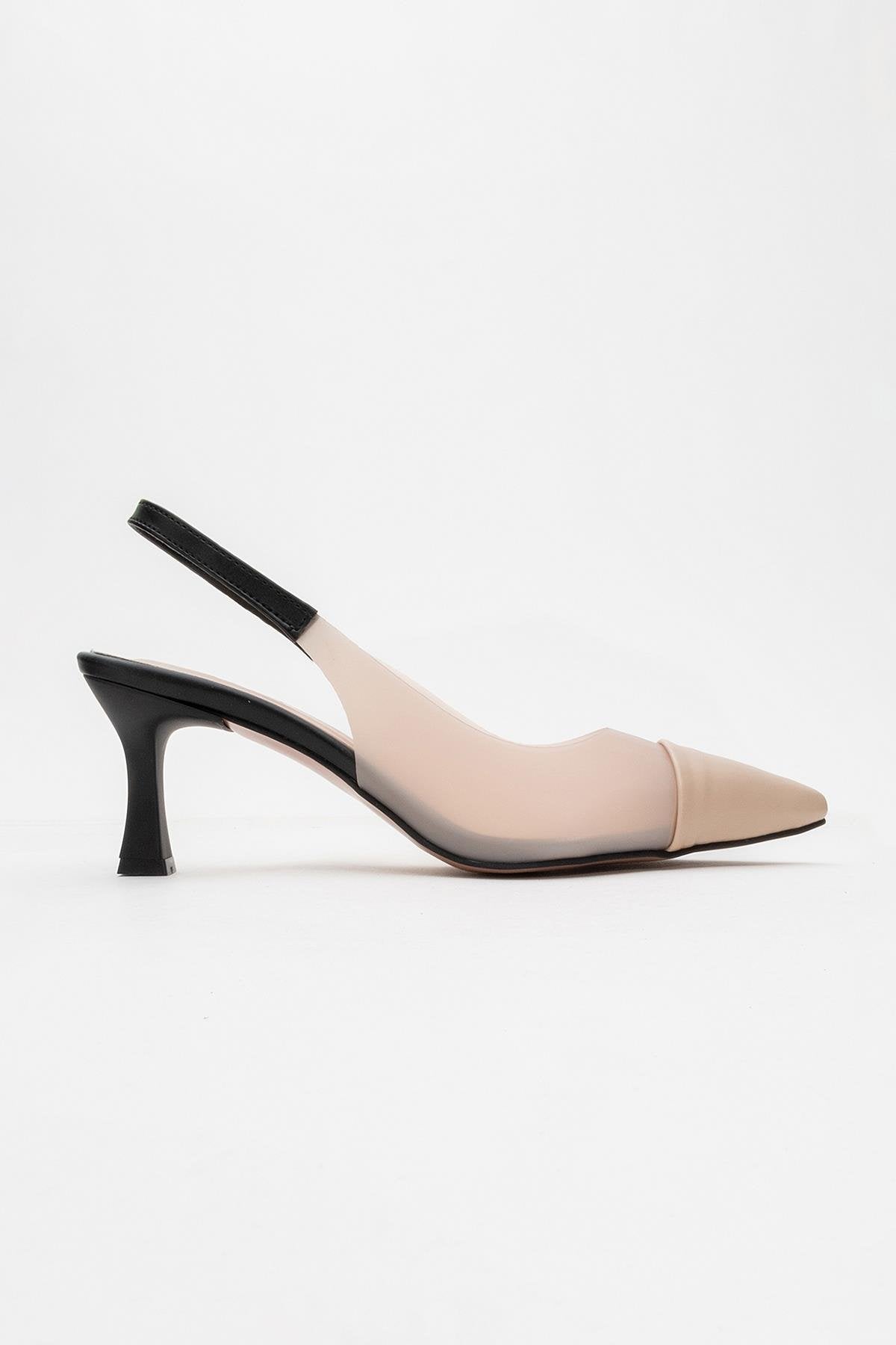 Moore - Nude/Black Transparent Open-Back Pointed Toe High Heel – back view showing leather, black, nude, SimmiUnique