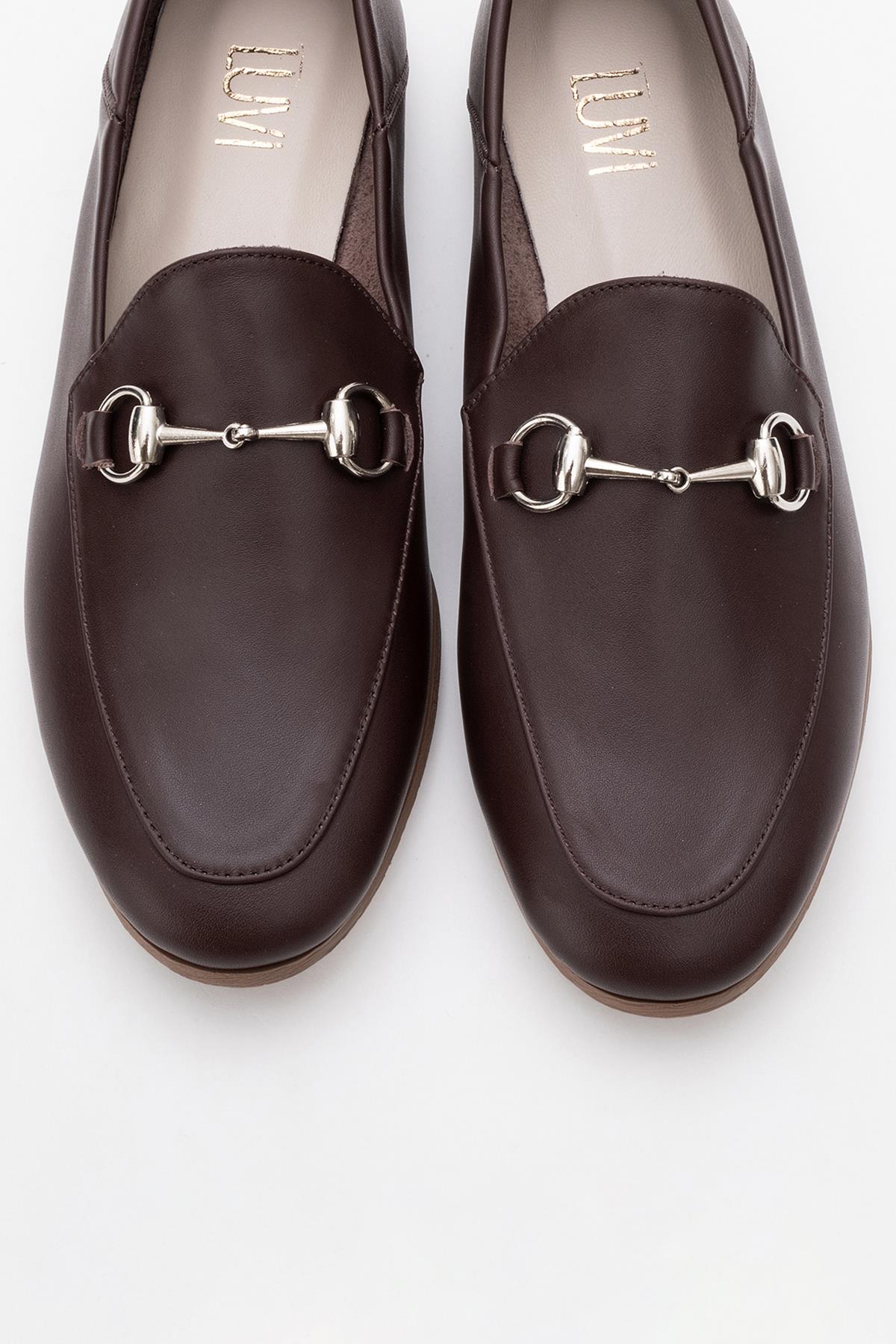 Penny - Brown Leather Horsebit Loafers – side view showing leather, suede, SimmiUnique