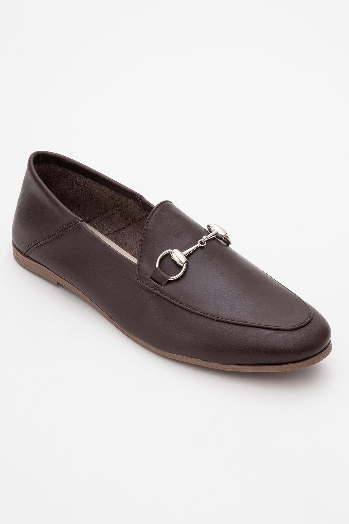 Penny - Brown Leather Horsebit Loafers – heel view showing leather, suede, SimmiUnique