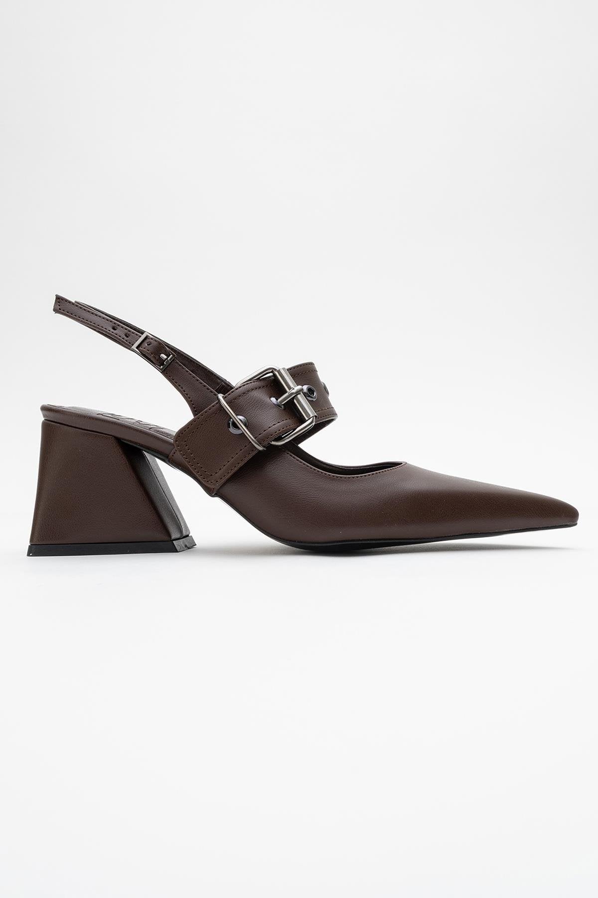 Nepido - Cognac Pointed Toe Backless Block Heel Shoe – back view showing leather, SimmiUnique
