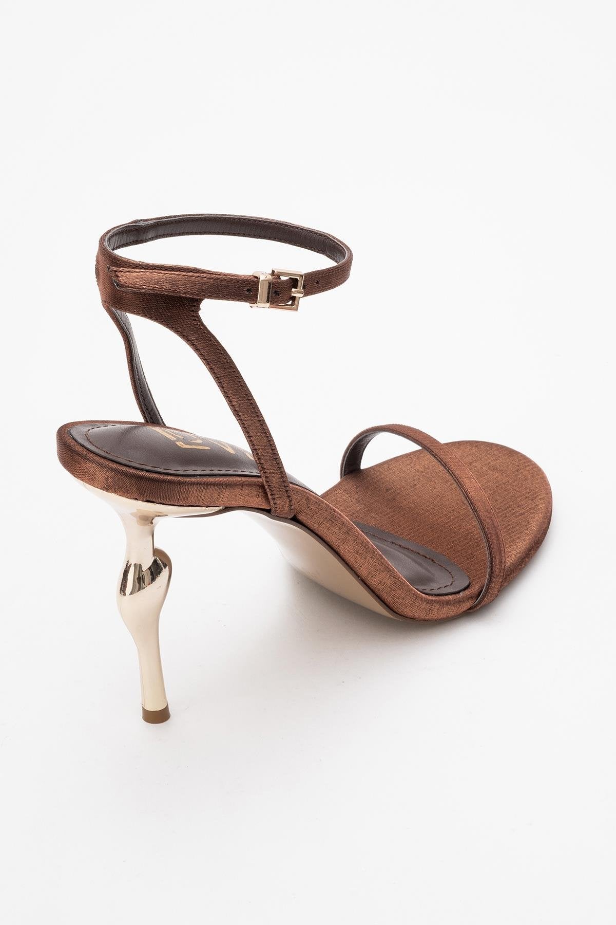 Jasmin - Cognac Satin Stiletto Pump – back view showing satin, leather, SimmiUnique