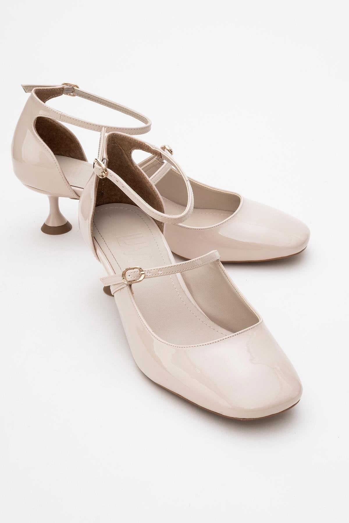 Emly - Off-White Square Toe Low Heel Shoe – front three-quarter view showing leather, white, SimmiUnique
