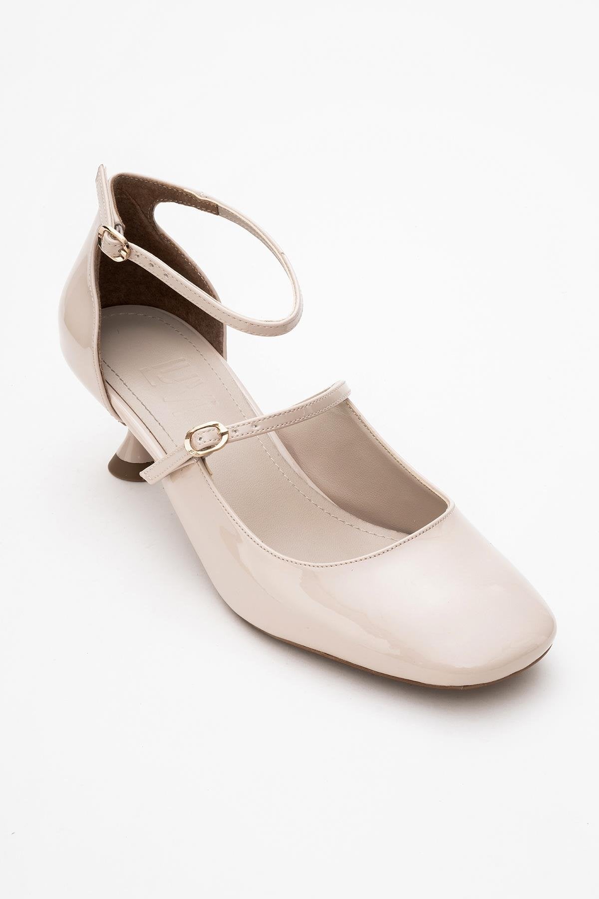 Emly - Off-White Square Toe Low Heel Shoe – detail view showing leather, white, SimmiUnique