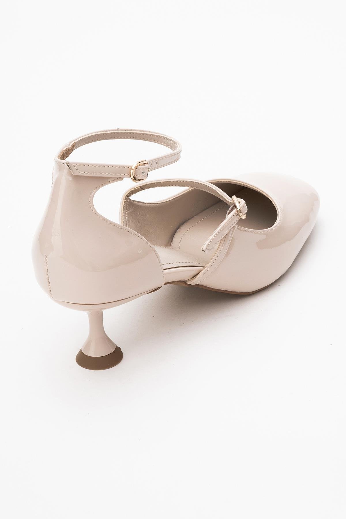 Emly - Off-White Square Toe Low Heel Shoe – back view showing leather, white, SimmiUnique