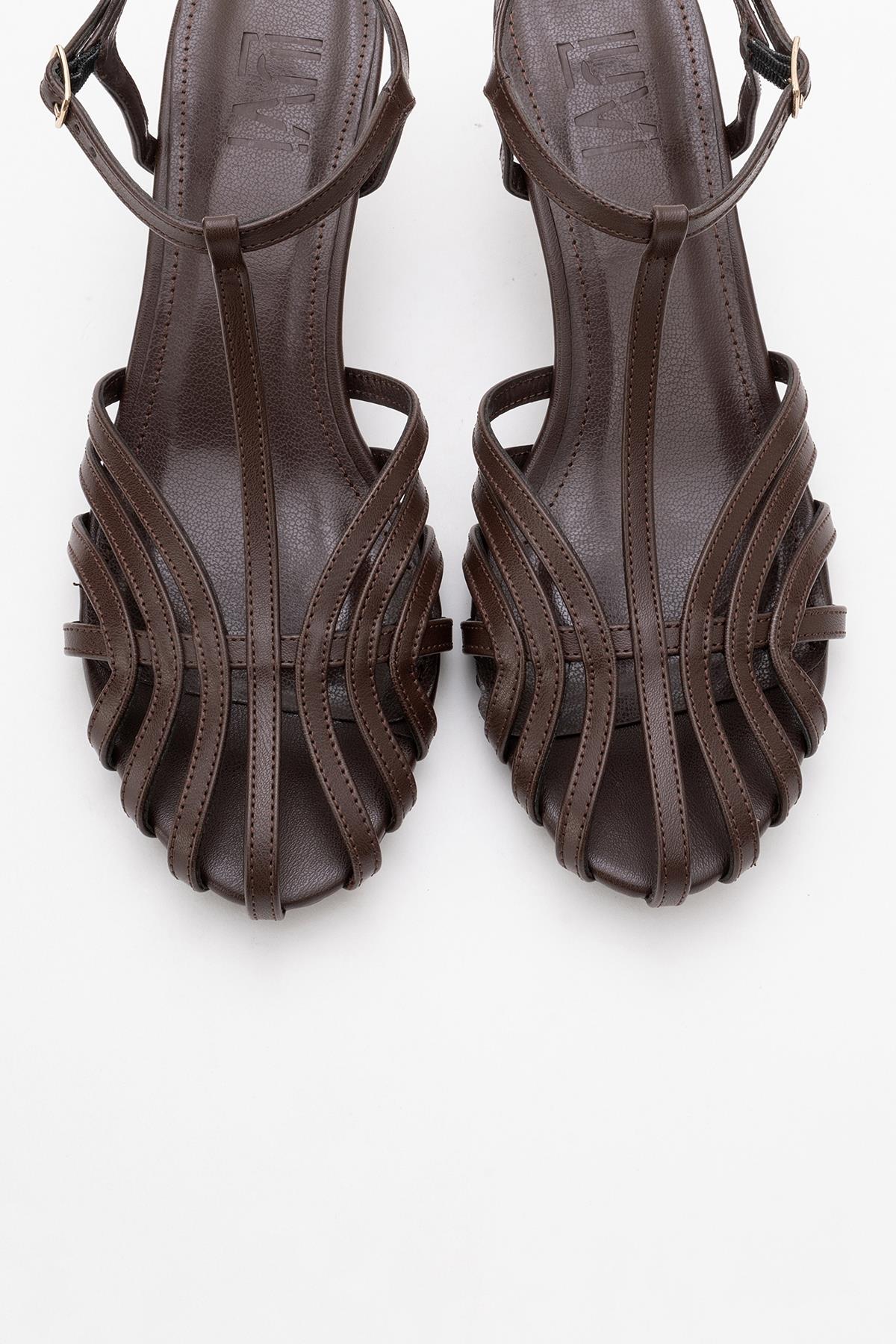 Felip - Brown Strappy Low Heel Sandal – side view showing leather, red, SimmiUnique