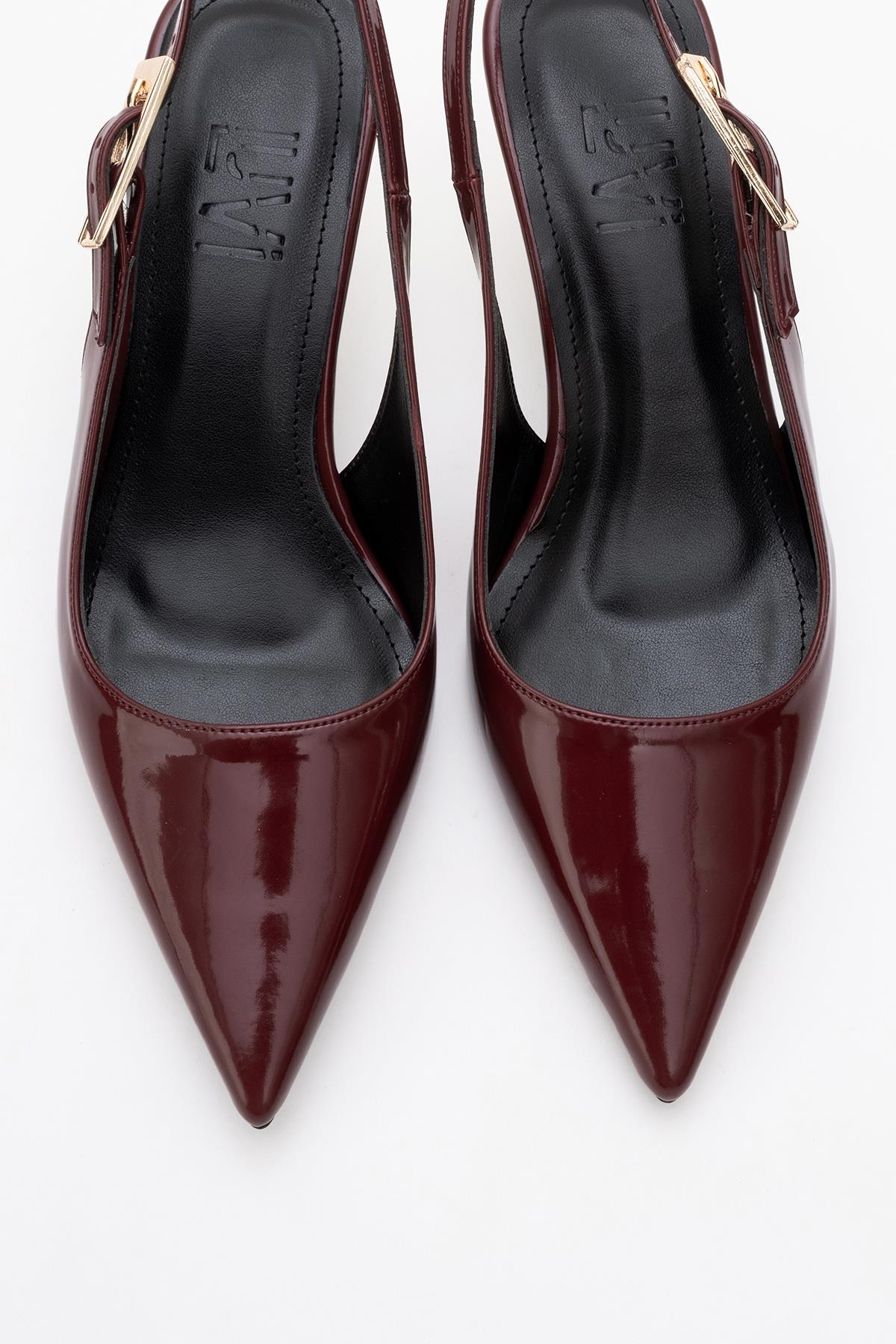 Arty - Burgundy Patent Pointed Toe Slingback Stiletto – side view showing leather, SimmiUnique