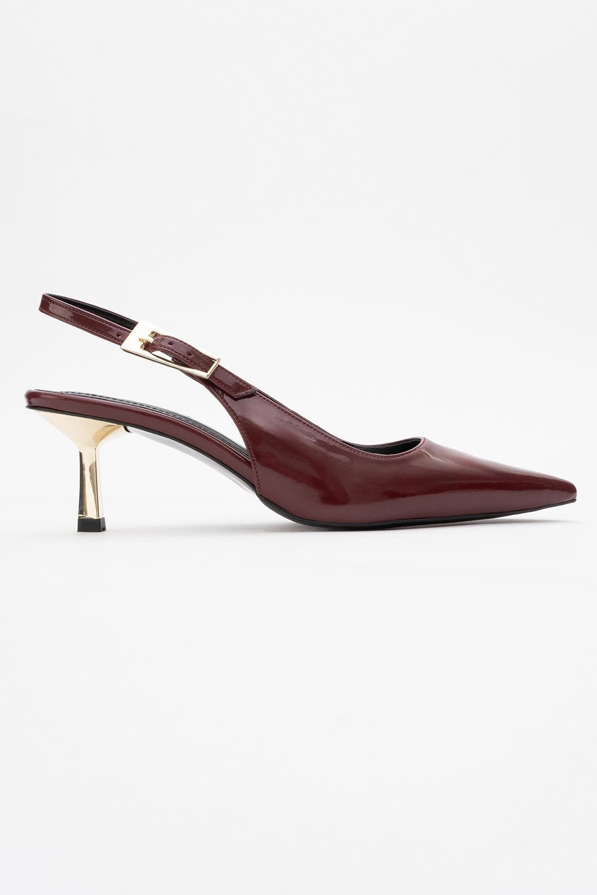 Arty - Burgundy Patent Pointed Toe Slingback Stiletto – top view showing leather, SimmiUnique